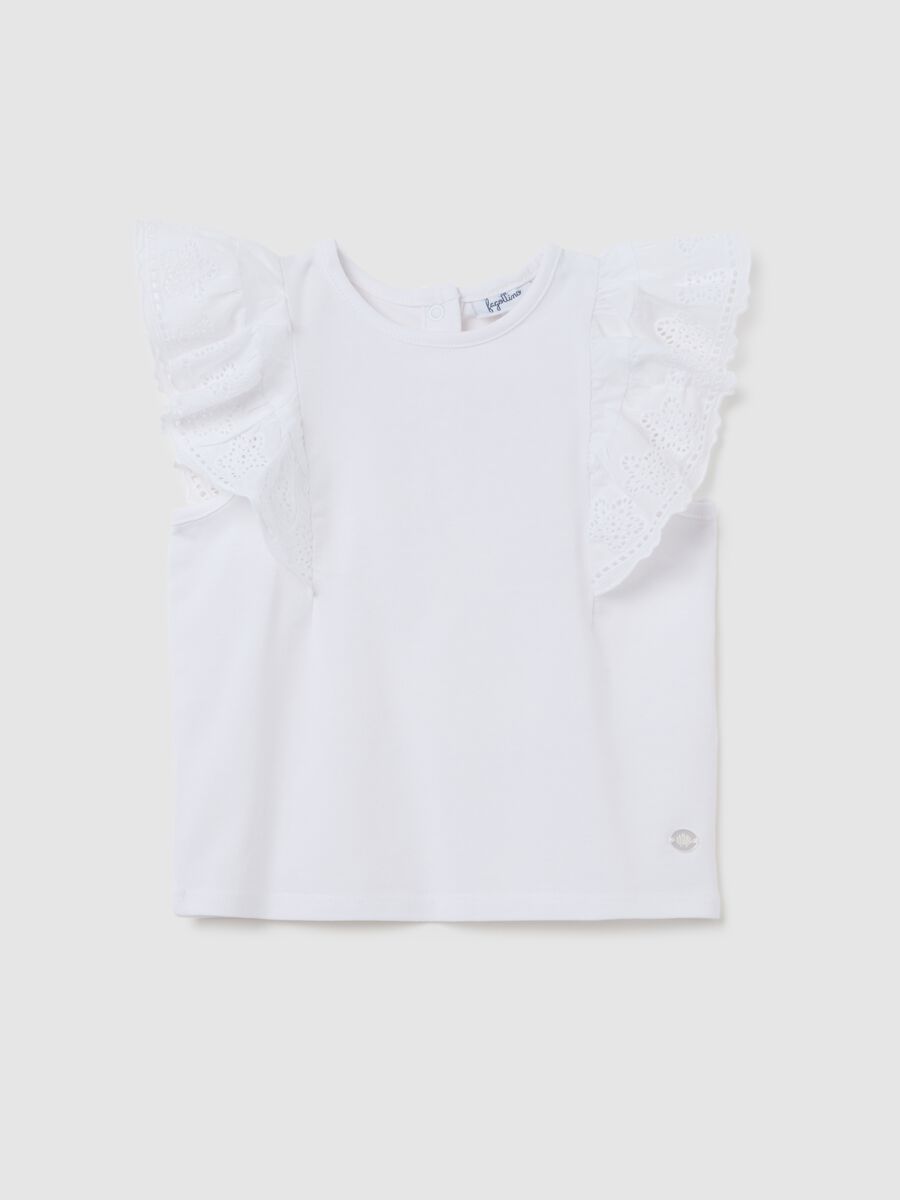 White regular fit baby girl cotton t-shirt with ruffles_0