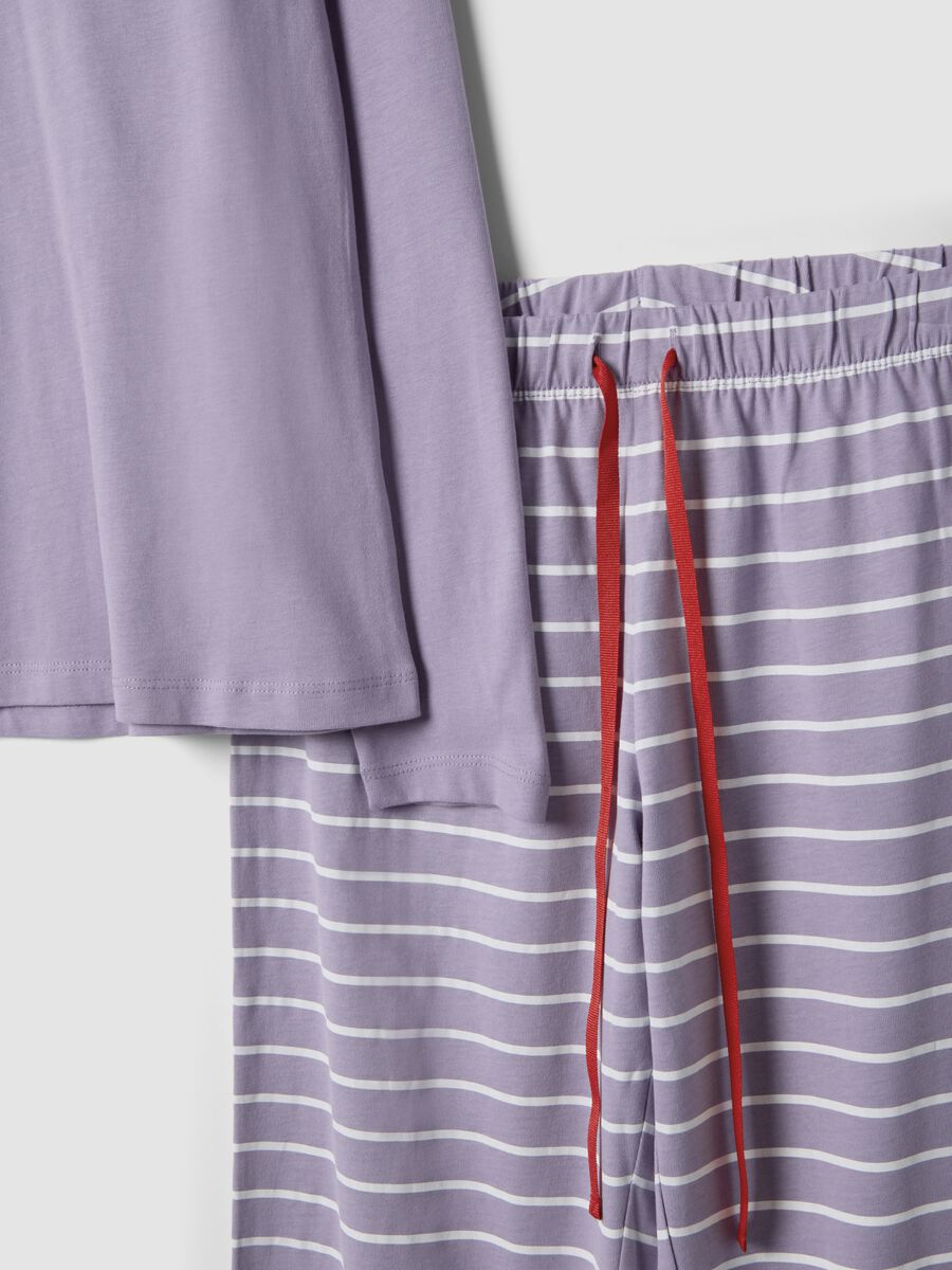 Purple striped pure cotton pyjamas with regular fit and embroidery_5