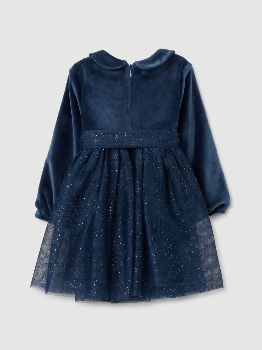 Vestito da bimba in velour blu elasticizzato con glitter_1