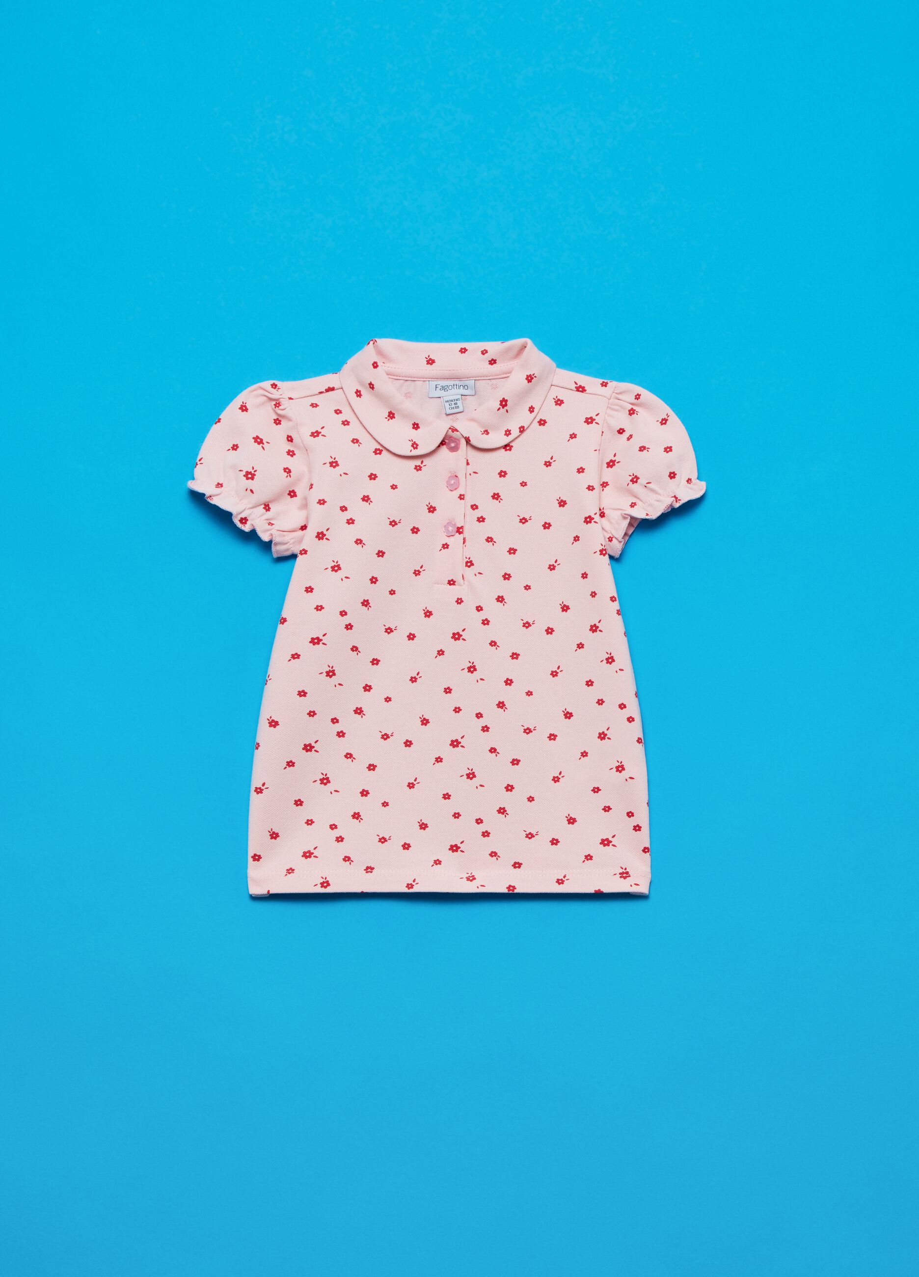 Stretch cotton polo shirt with small flowers