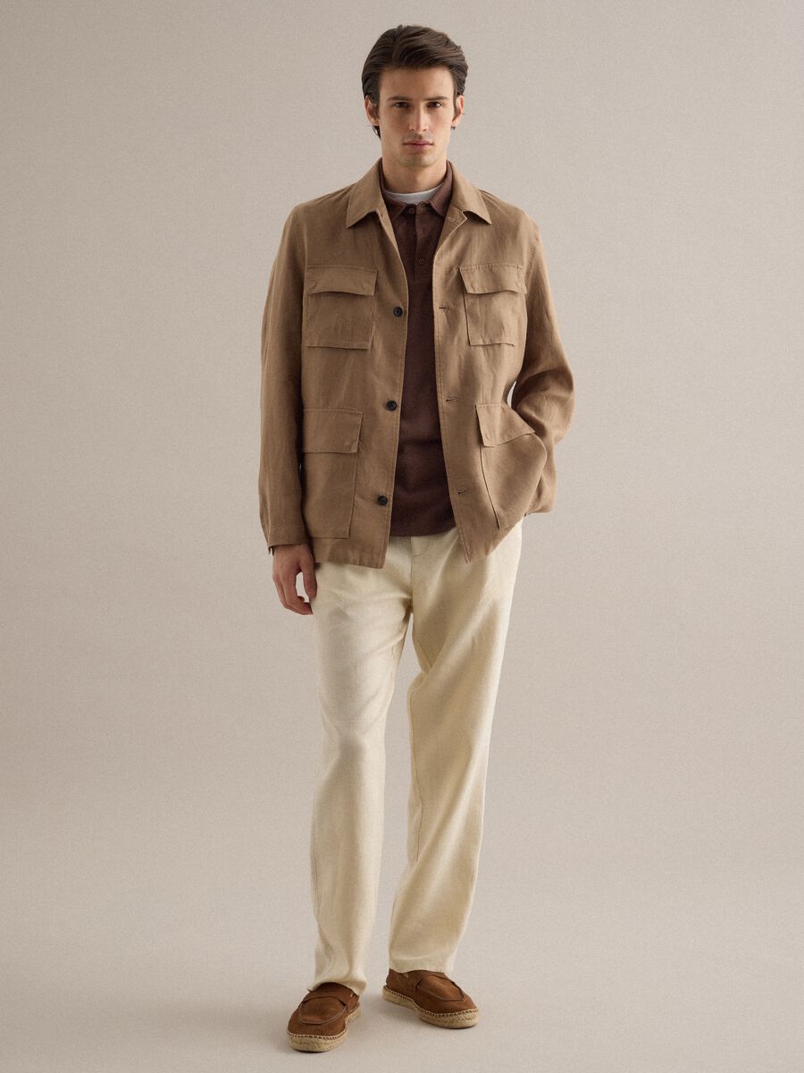 Pantaloni in puro lino bianchi regular fit_0