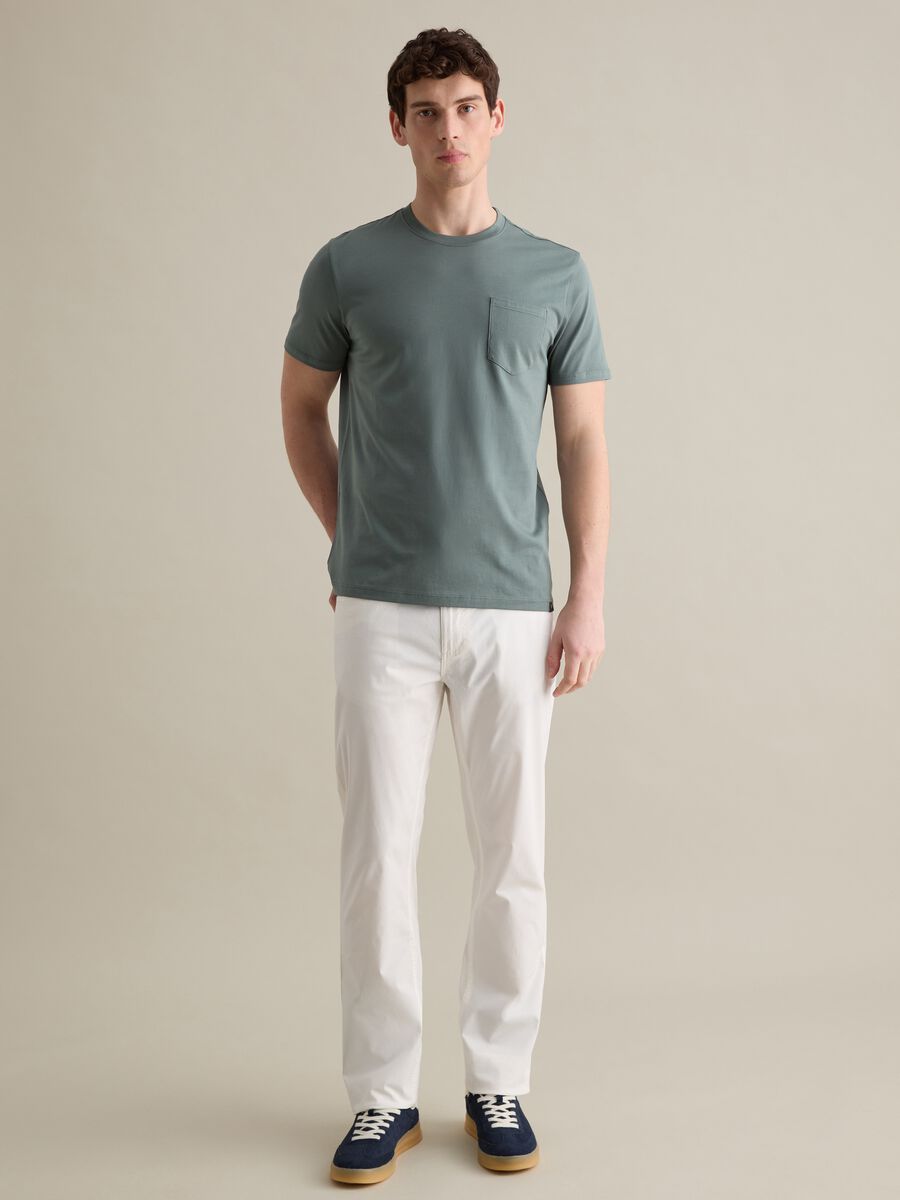 Green short-sleeved T-shirt in pure cotton_1