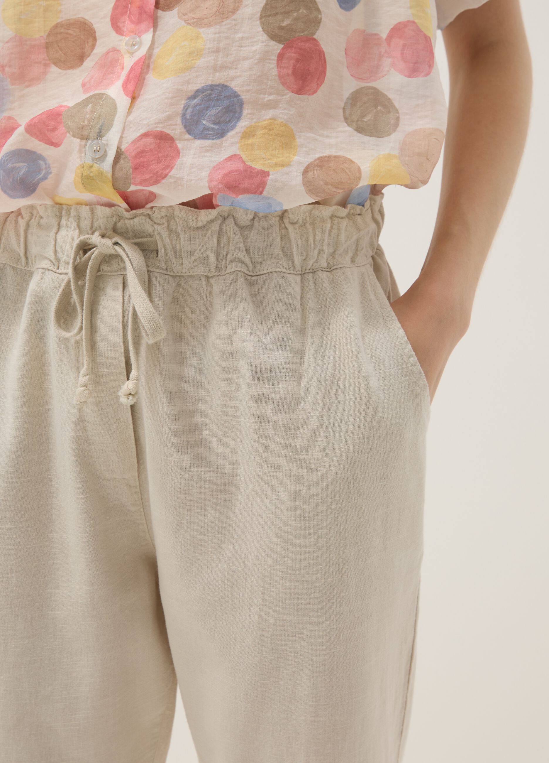 Beige linen-cotton blend trousers