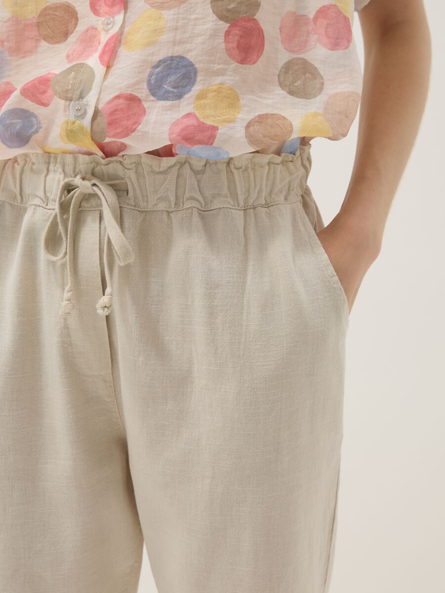 Pantaloni beige in misto lino e cotone_3