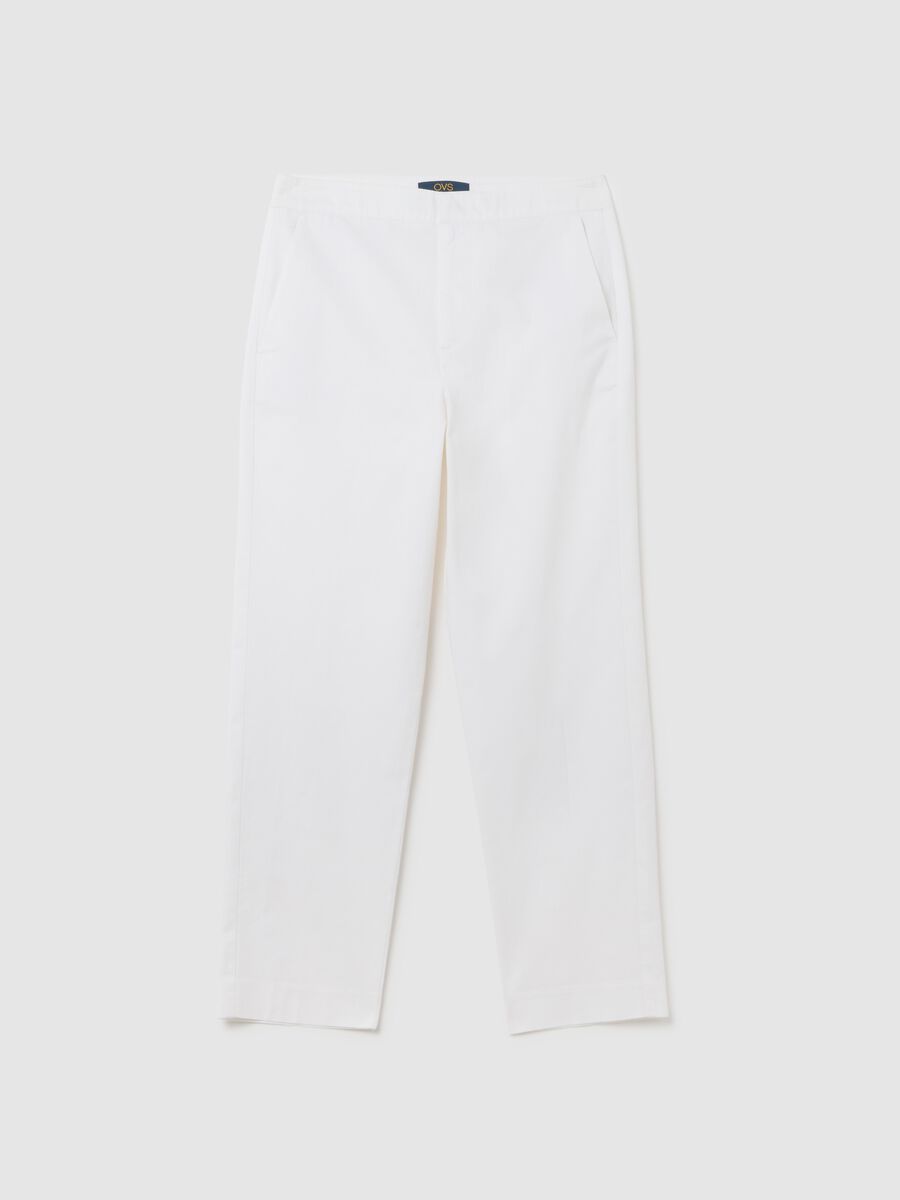 Women's pure white cotton trousers, regular fit with high waist_4