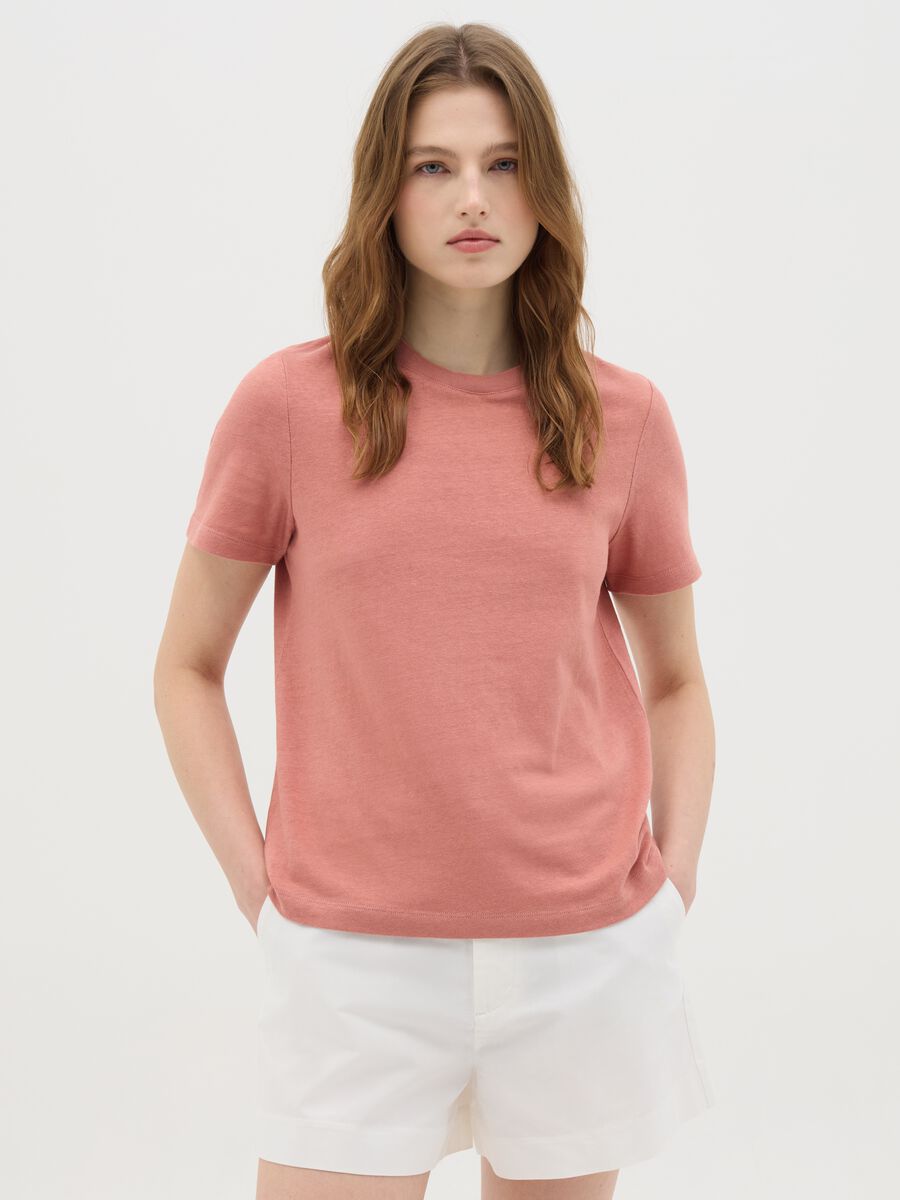 Pink cotton and linen T-shirt_0