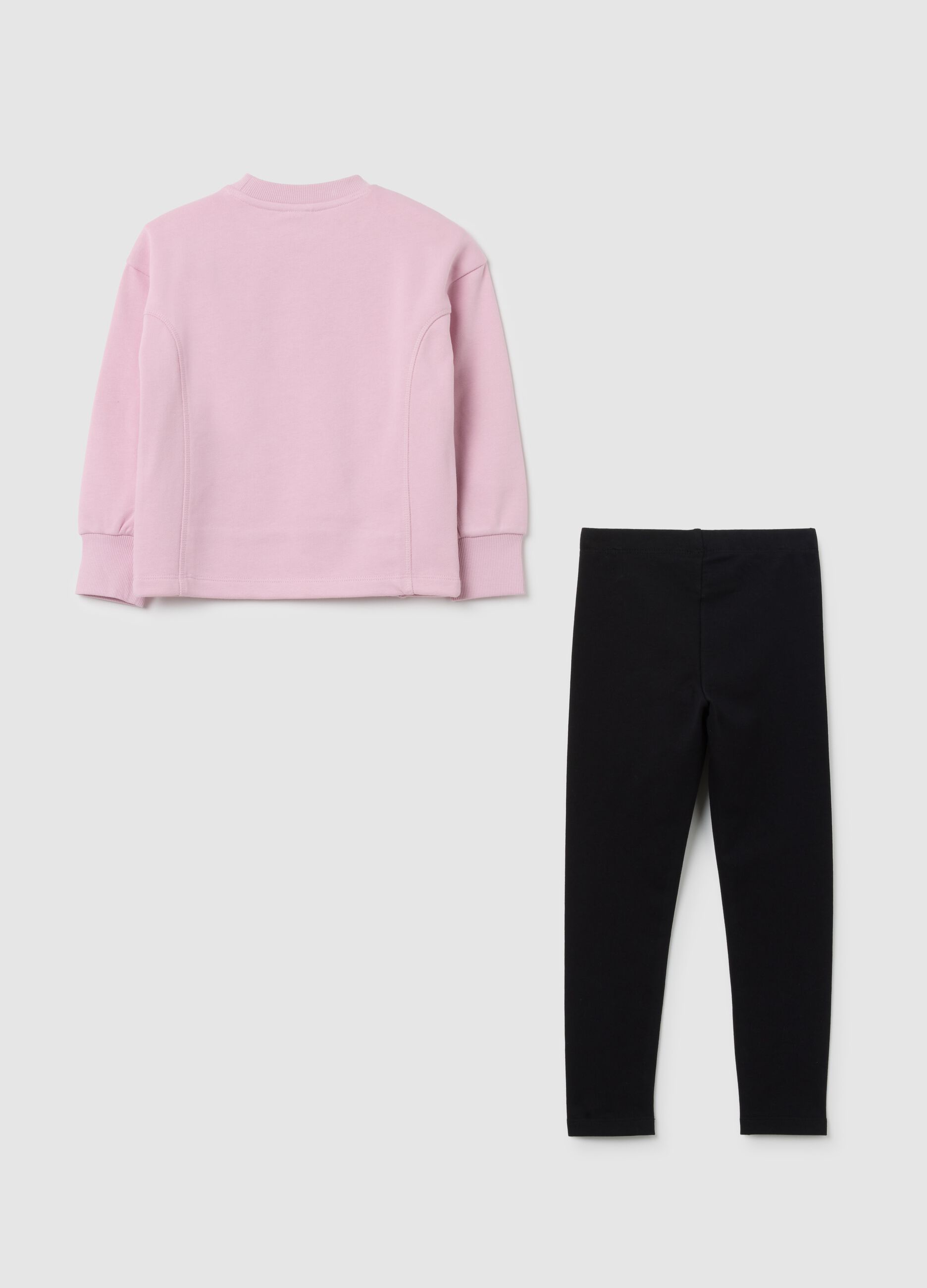 Pink cotton girl's outfit with black Stitch print leggings