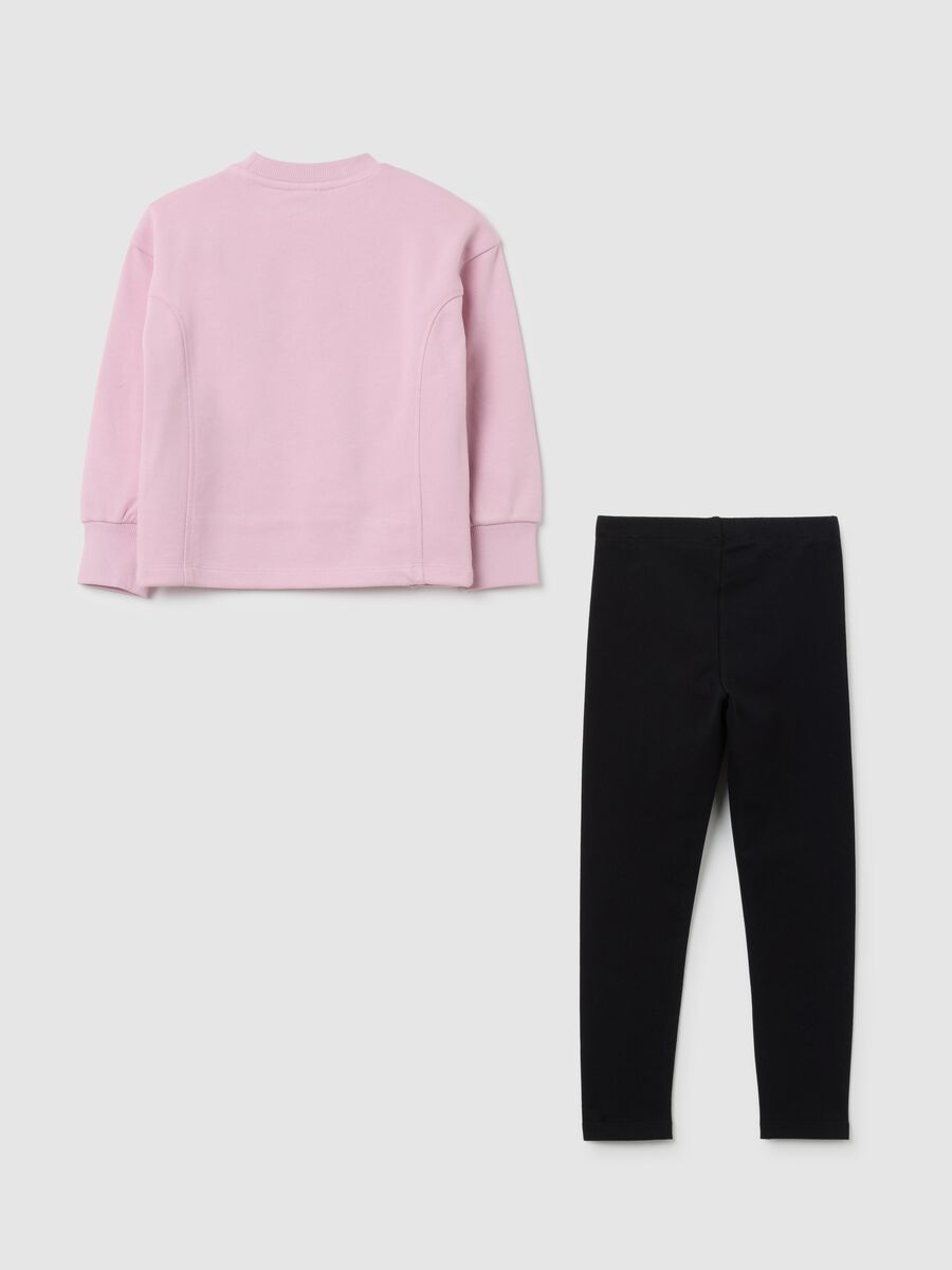 Completo da bambina in cotone rosa con leggings neri con stampa Stitch_1