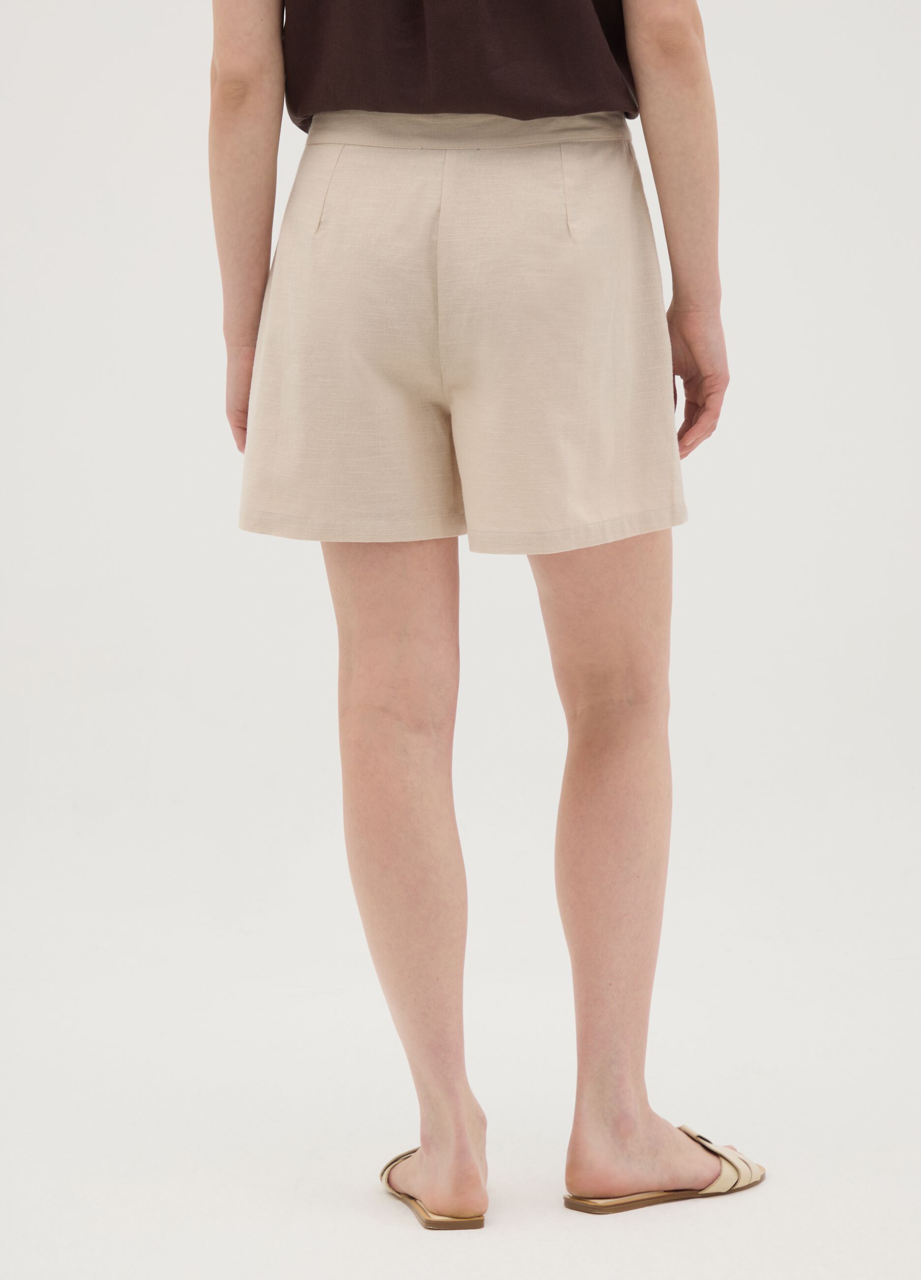 Women's beige pure cotton shorts regular fit
