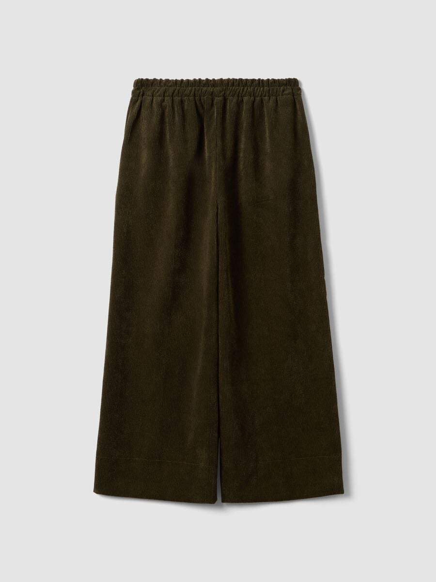 Pantaloni verdi ampi in misto viscosa elasticizzata regular fit a coste_2