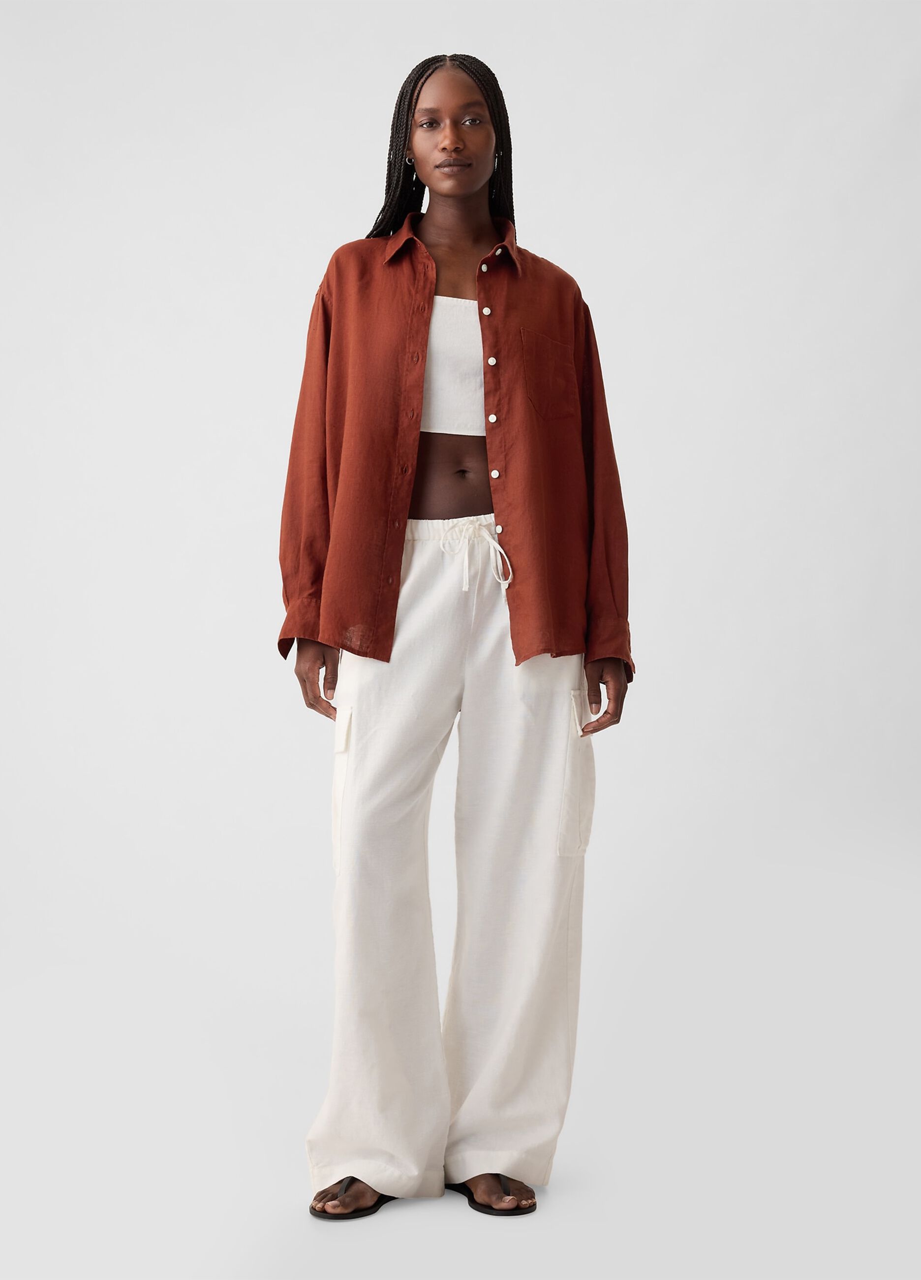 Camicia oversize in lino con tasca