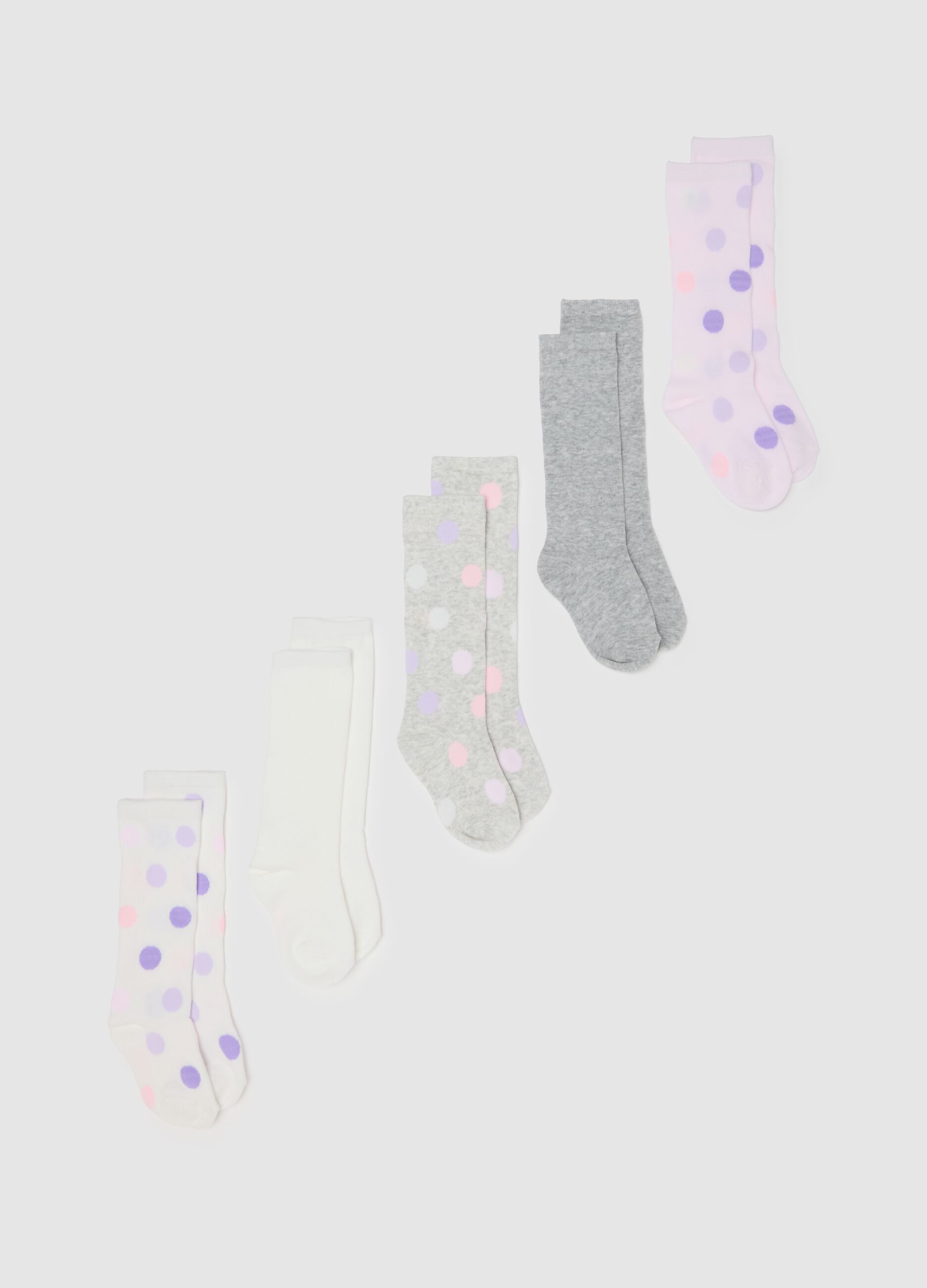 Multipack of five long multicolour socks for girls