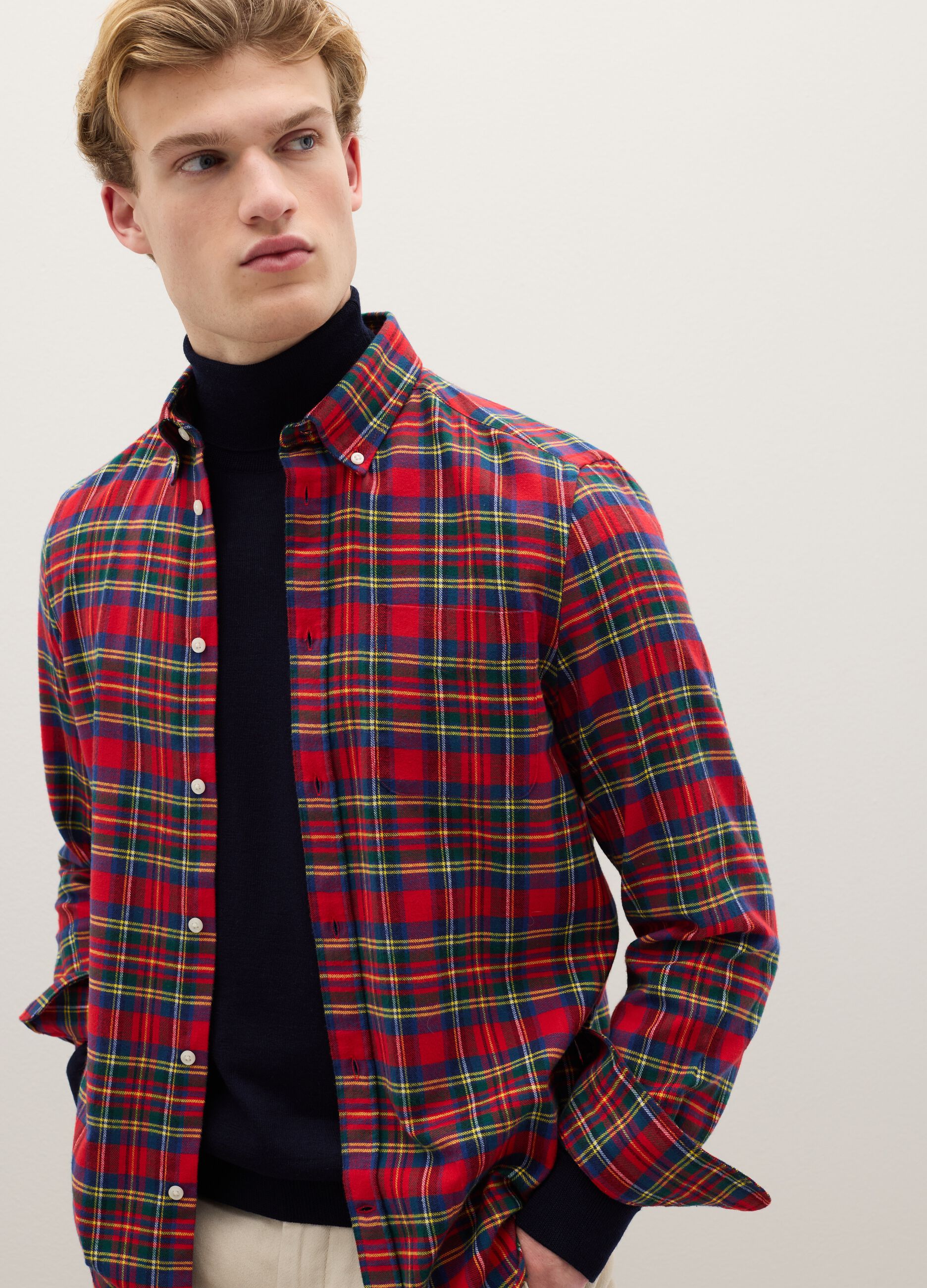 Multicolour checked shirt in pure cotton flannel regular fit