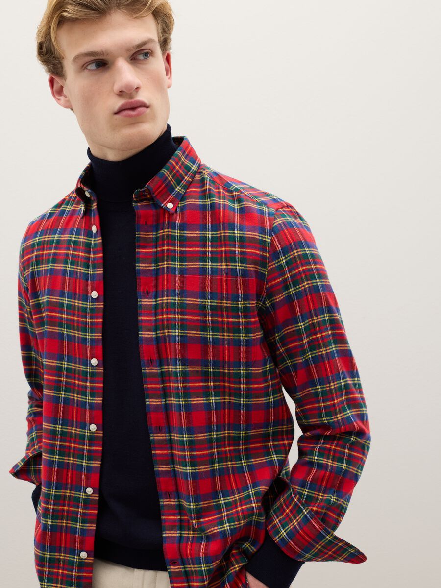 Camicia a quadri multicolor in puro cotone flanella regular fit_0