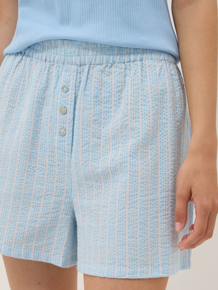 Shorts pigiama in puro cotone azzurri a righe regular fit_3