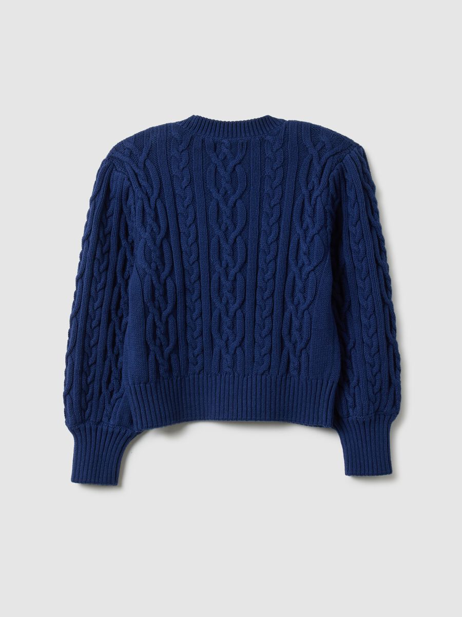 Girls' regular fit deep V blue pure cotton braided cardigan_4