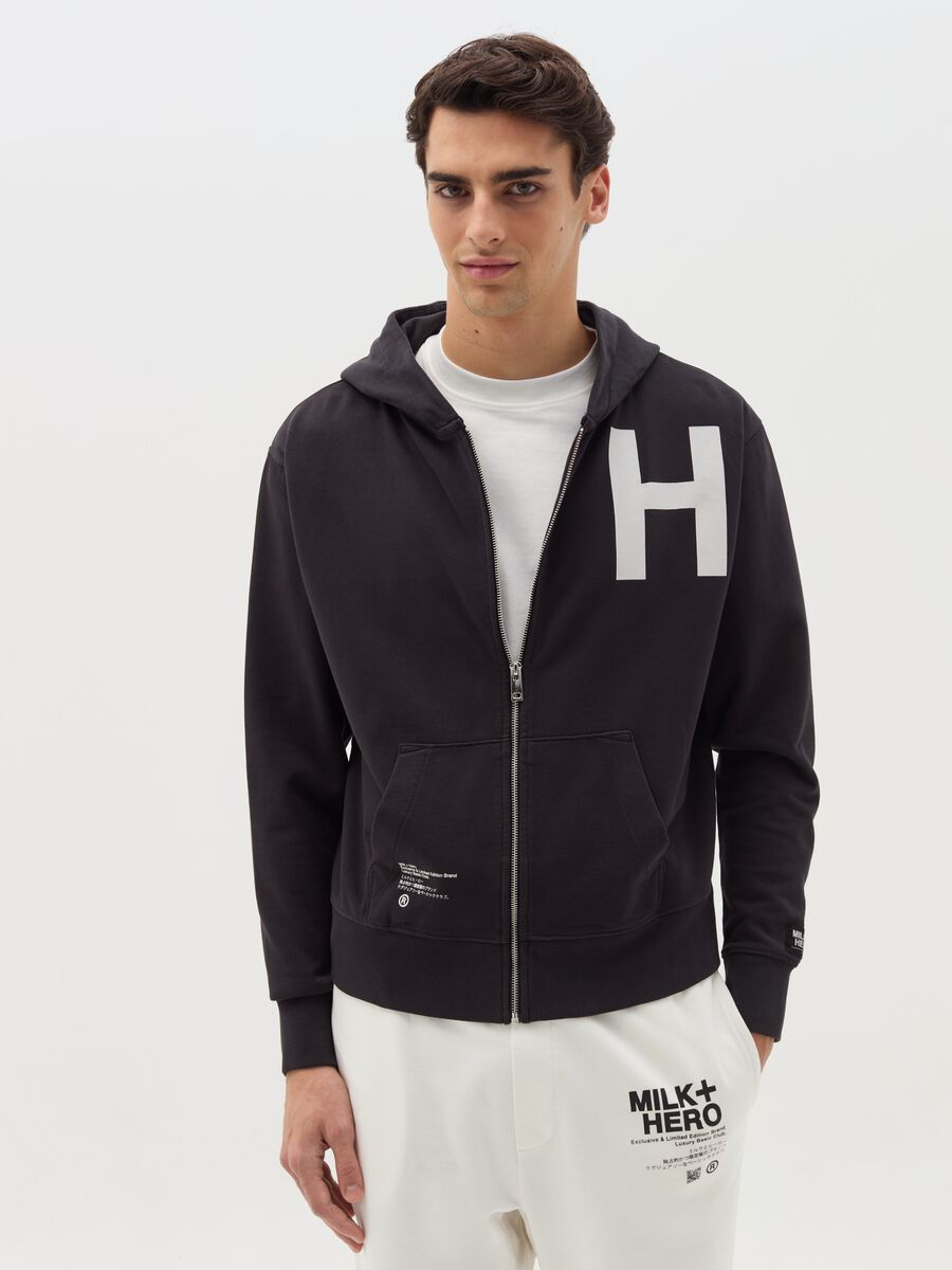 Full-zip sweatshirt with hood and print_0