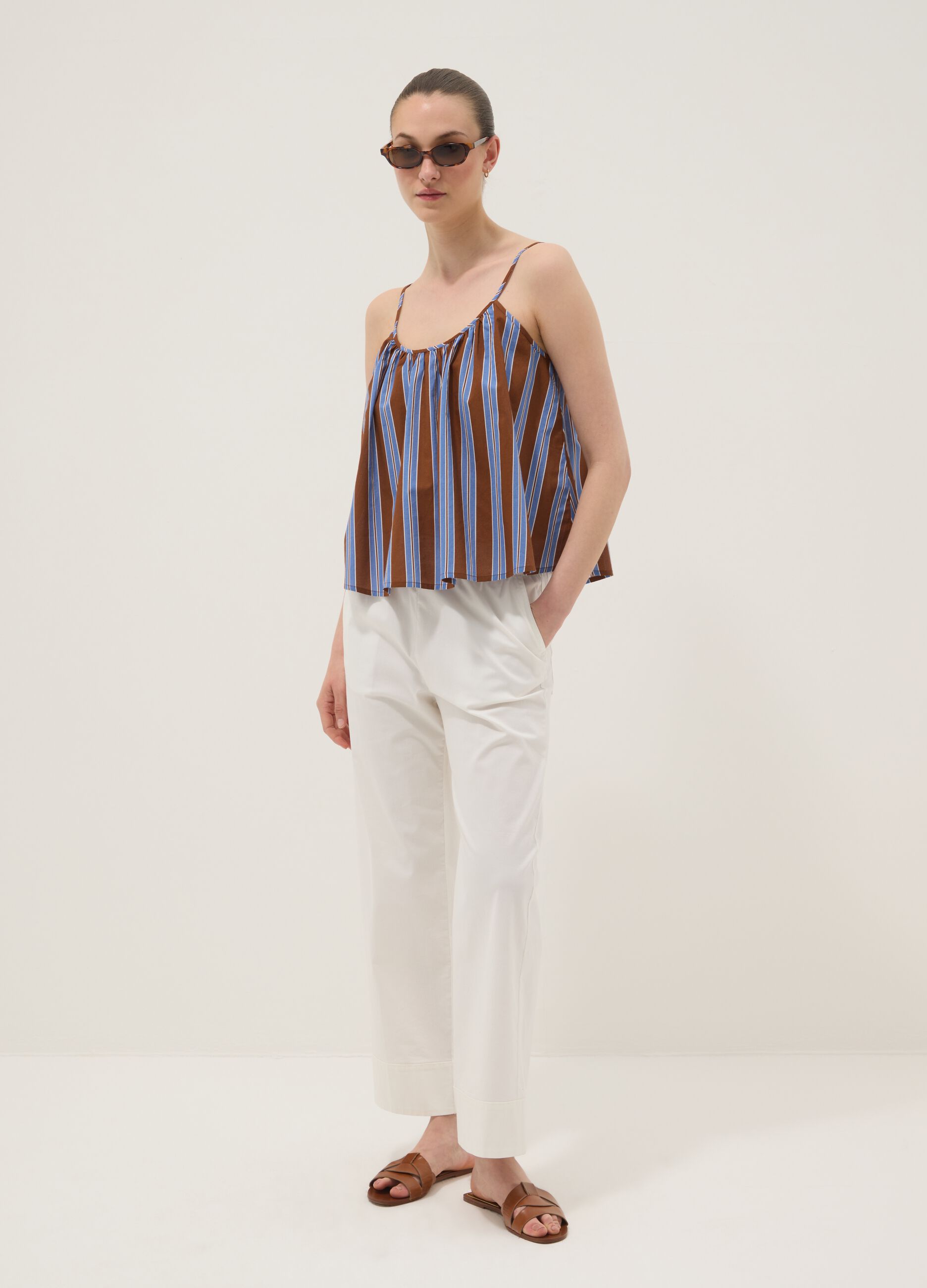 Brown striped pure cotton top