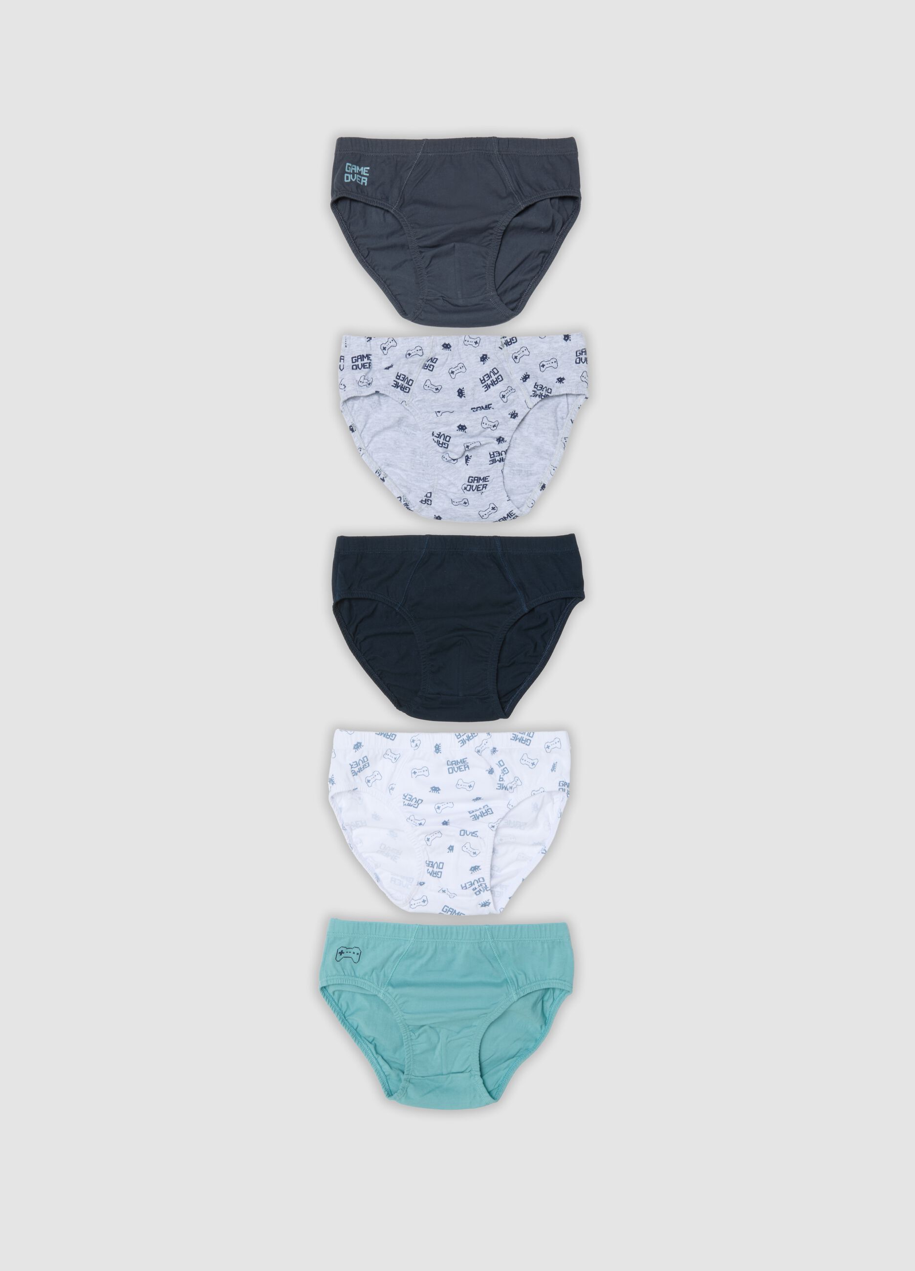 Five-pack of multicolour pure organic cotton video game-themed briefs