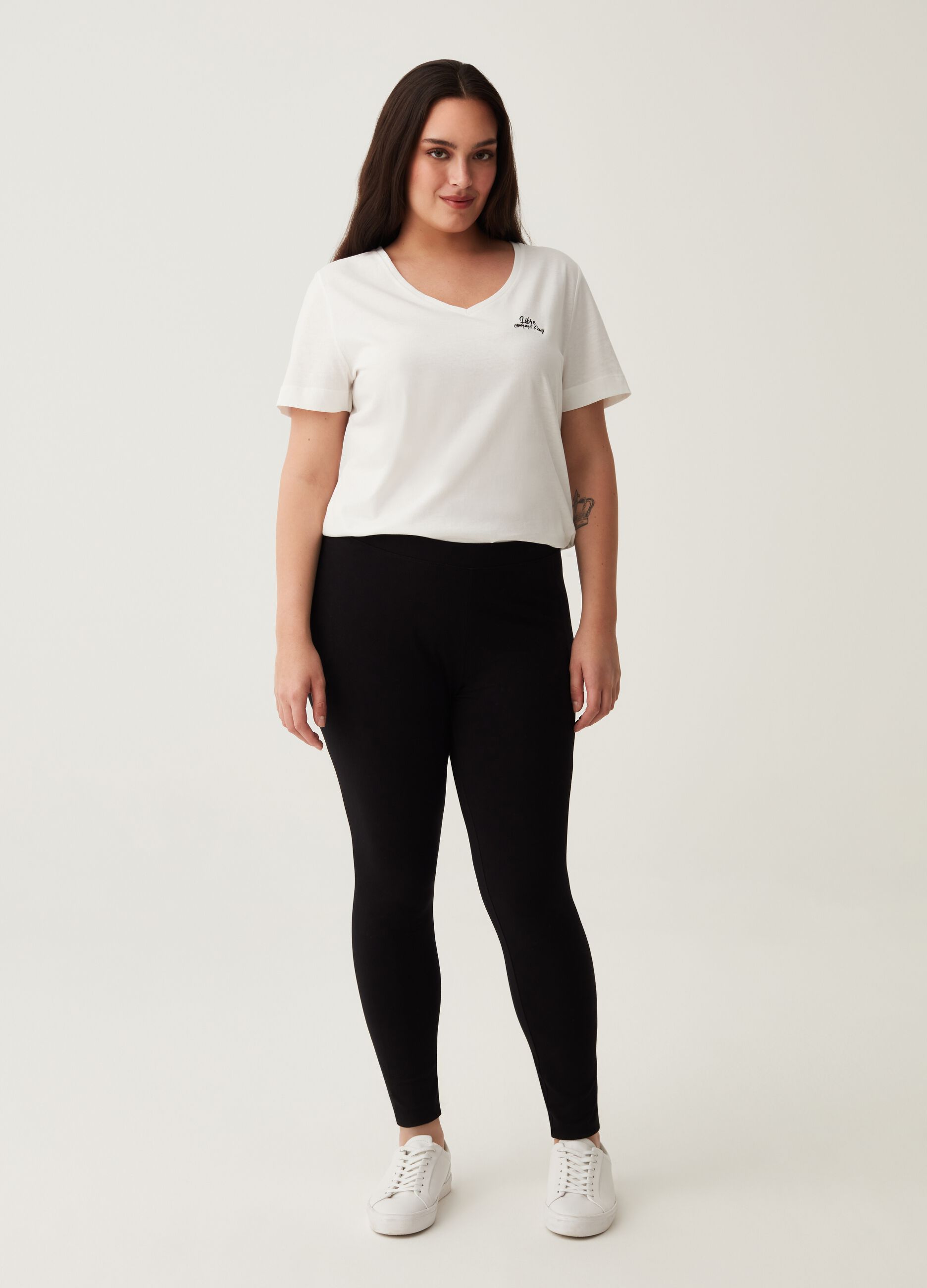 Leggings in cotone stretch tinta unita Curvy