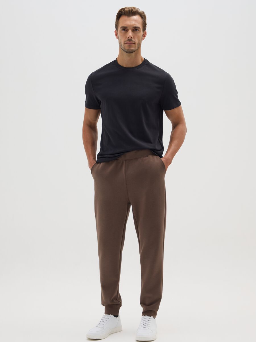 Black cotton blend regular fit T-shirt_1