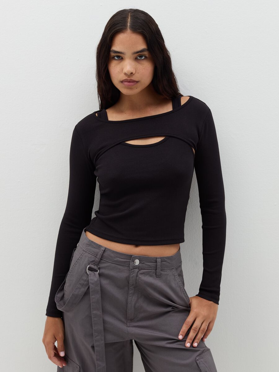 T-shirt with long sleeves and cut-out detail_0