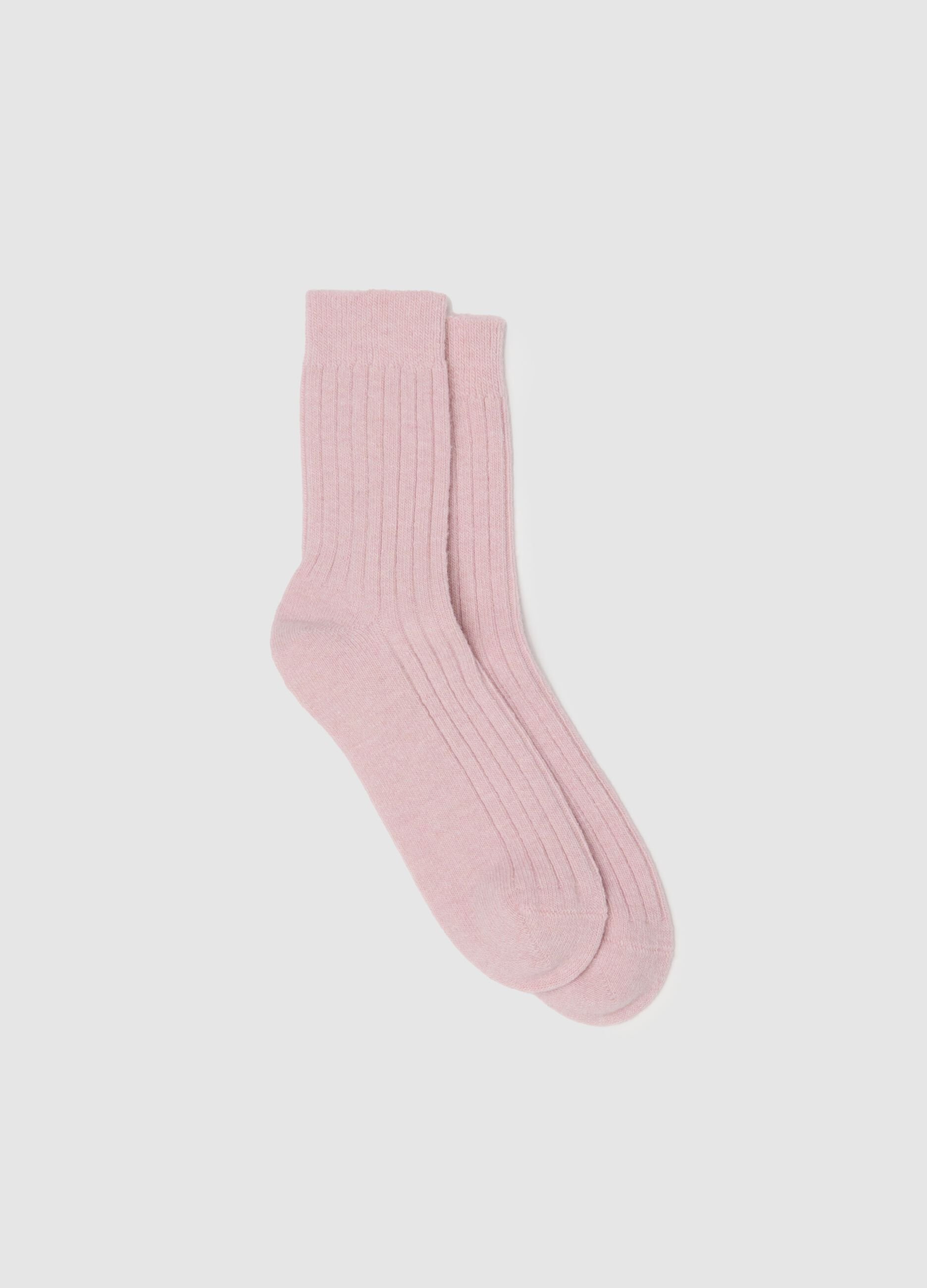 Long Pink Socks in Wool and Cashmere Blend