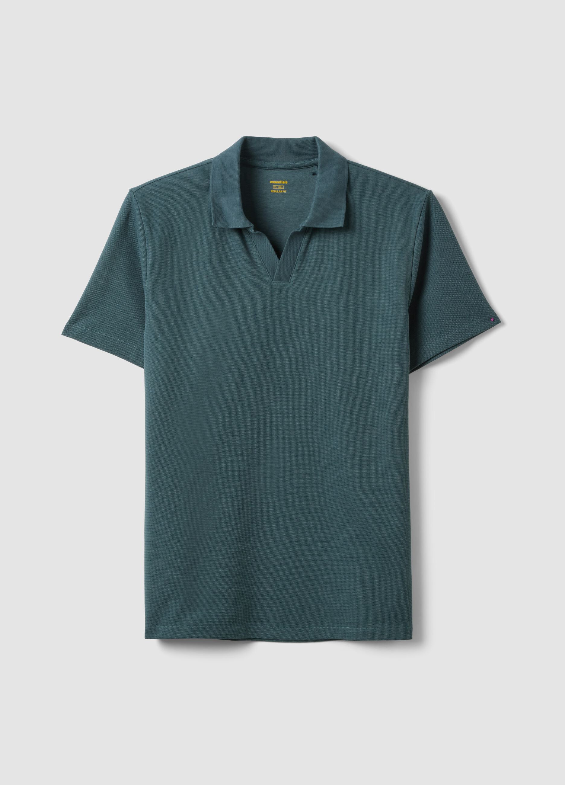 Blue stretch cotton short-sleeve polo shirt