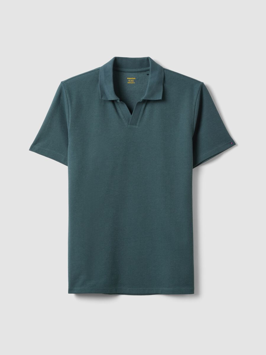 Blue stretch cotton short-sleeve polo shirt_0