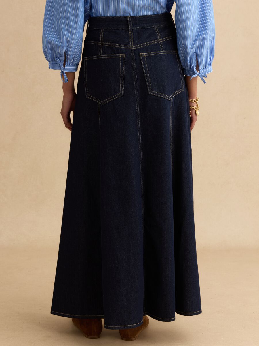 Long skirt in pure blue denim cotton regular fit_2