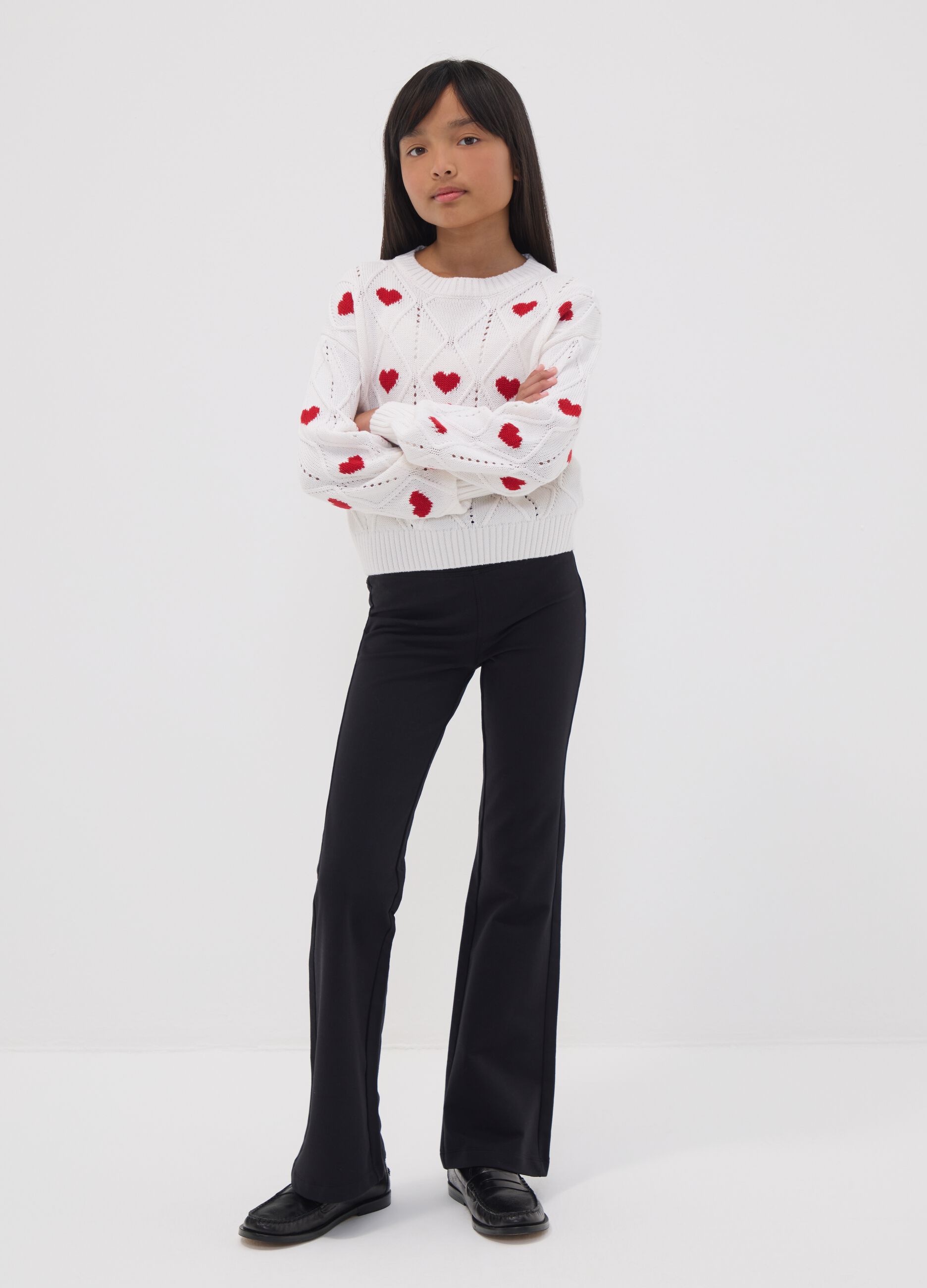 Girls&rsquo; black flared cotton-stretch treggings