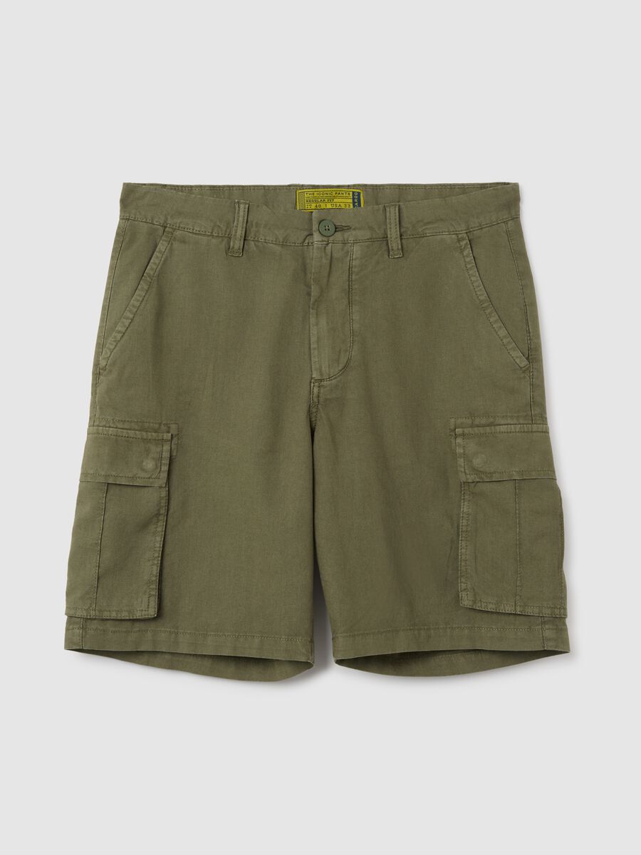 Men's green regular fit linen blend cargo shorts_0