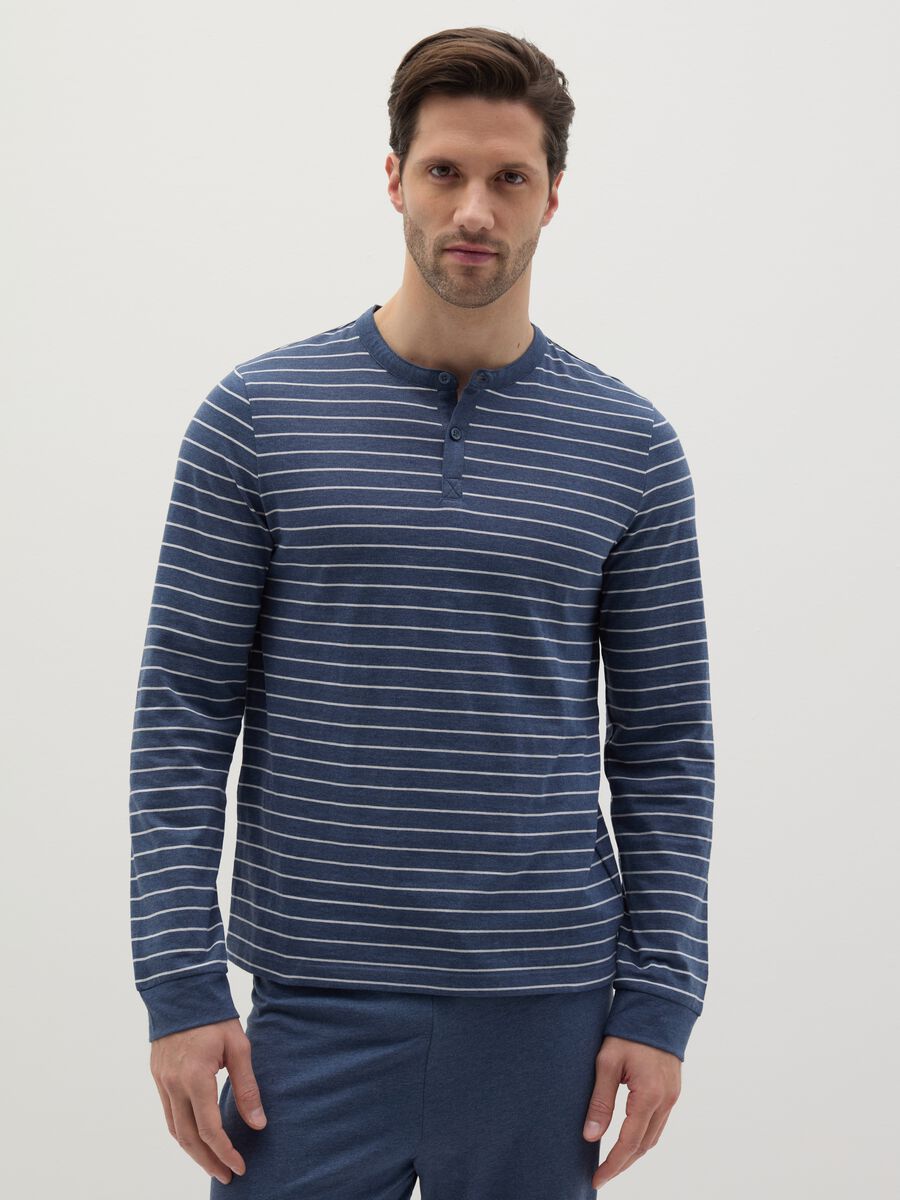 Striped pyjama top with granddad neckline_1