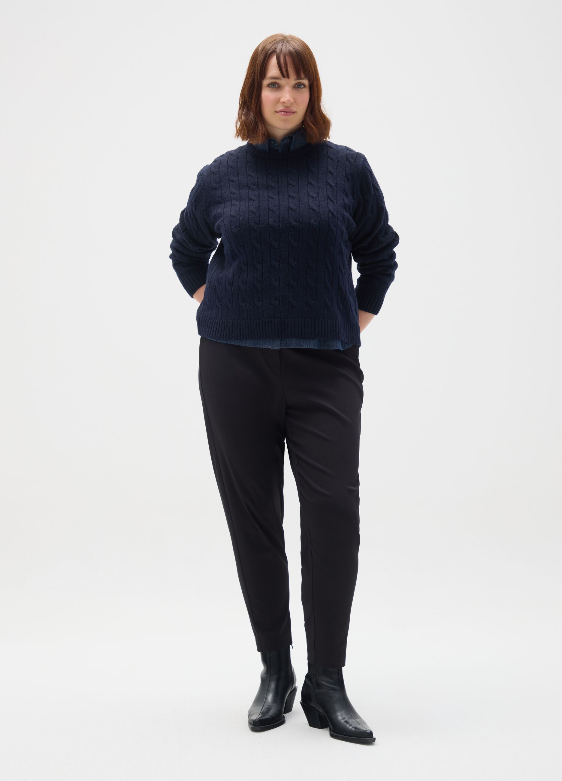 Blue Knitted Sweater with Round Neck
