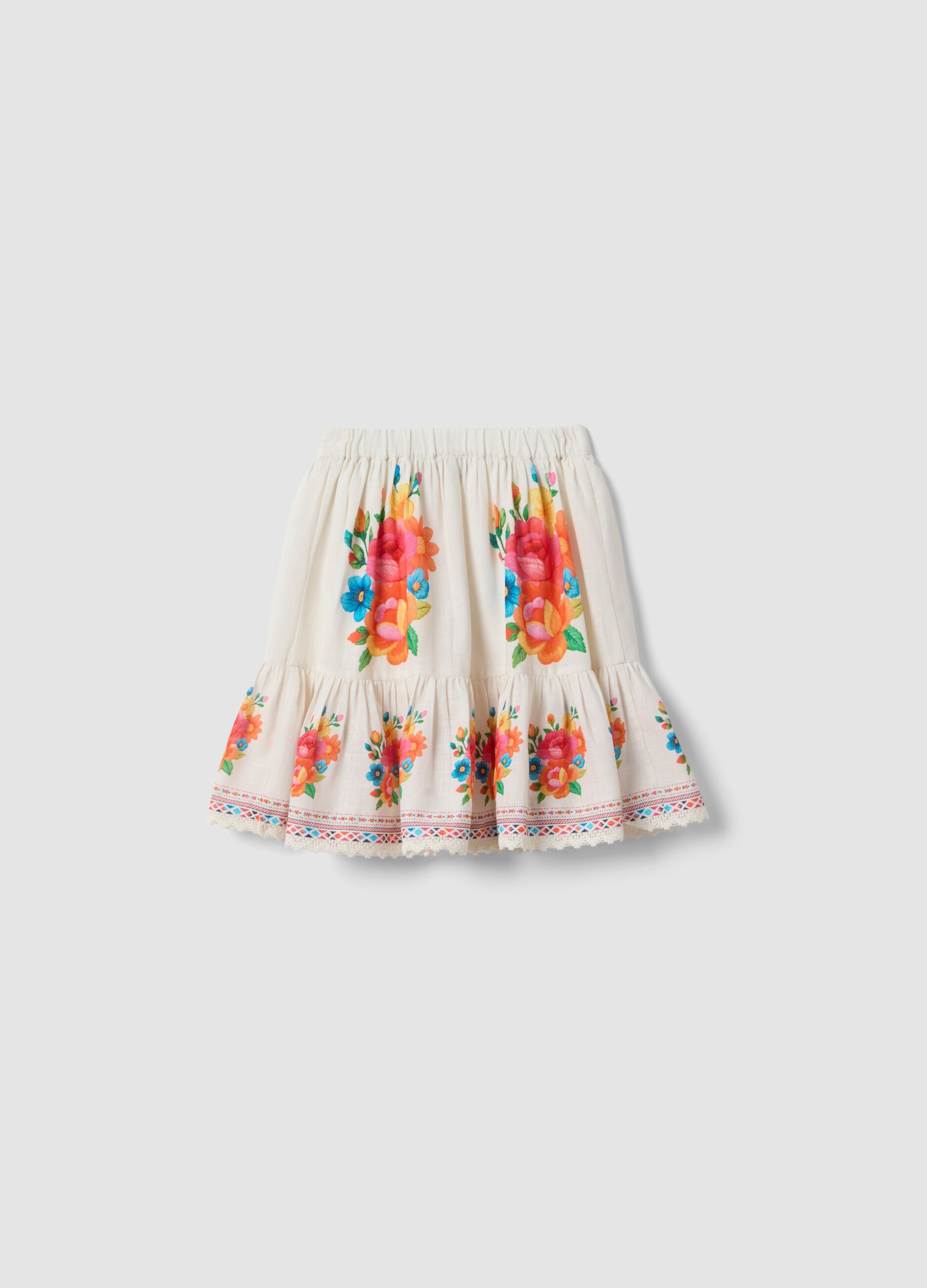 White pure cotton skirt with floral print