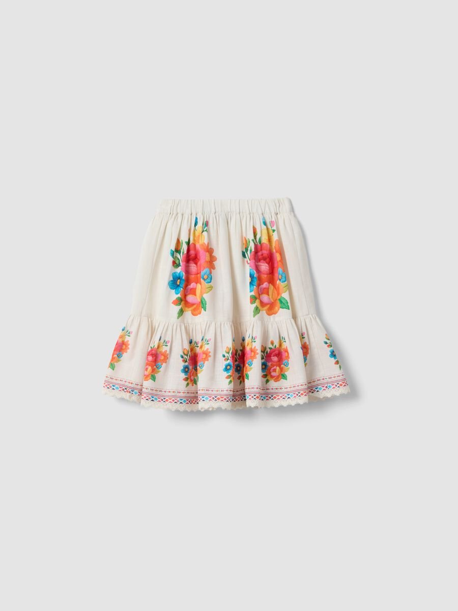 White pure cotton skirt with floral print_1