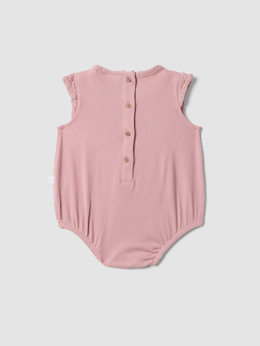 Pink pure cotton baby bodysuit with ruffle sleeves_1