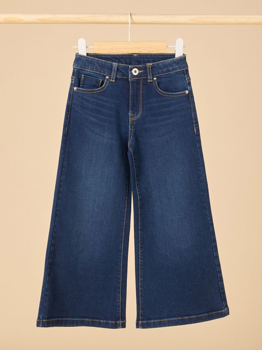 Stretch cotton wide leg jeans_0