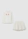 White stretchy cotton girl top and skirt set_0