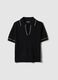 Black viscose blend slim fit polo with contrast stitching_0