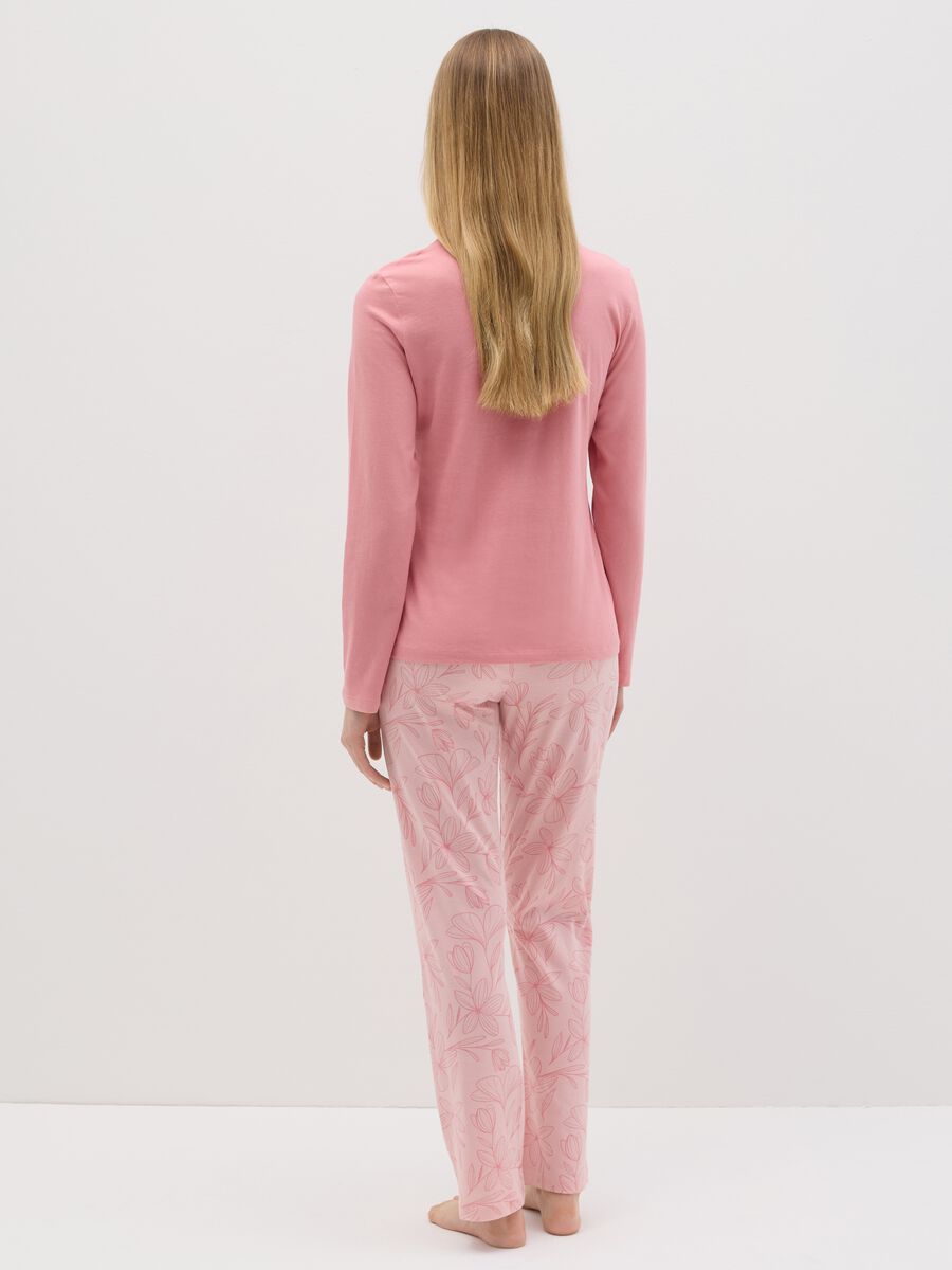 Pink cotton pyjamas with granddad neckline and print_2