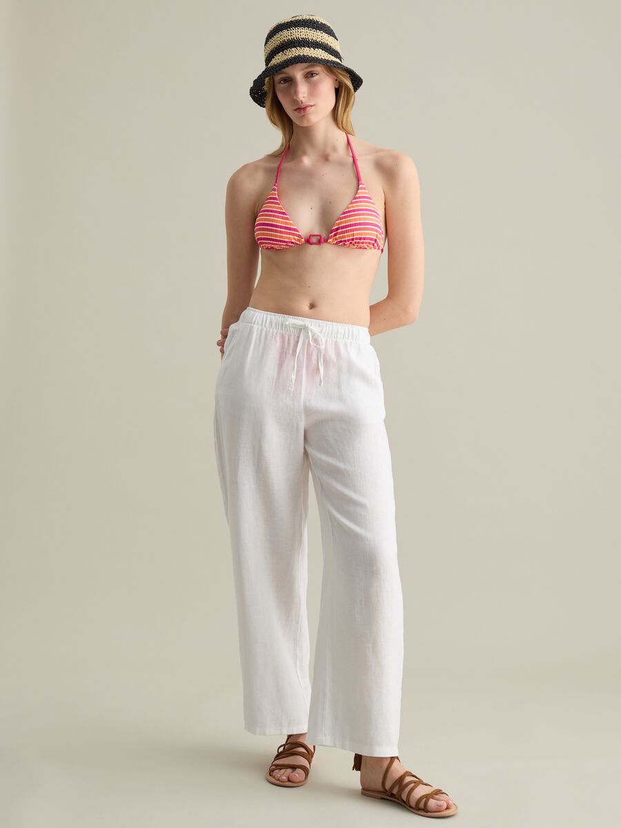 Women’s bikini top in multicoloured stretch fabric with no padding_0