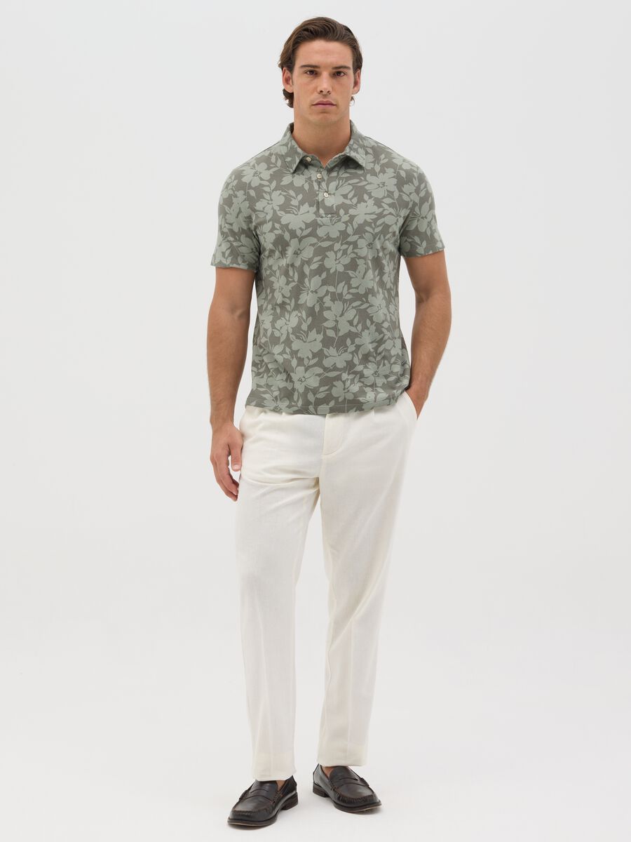 BST green polo shirt with short sleeves and floral print_1