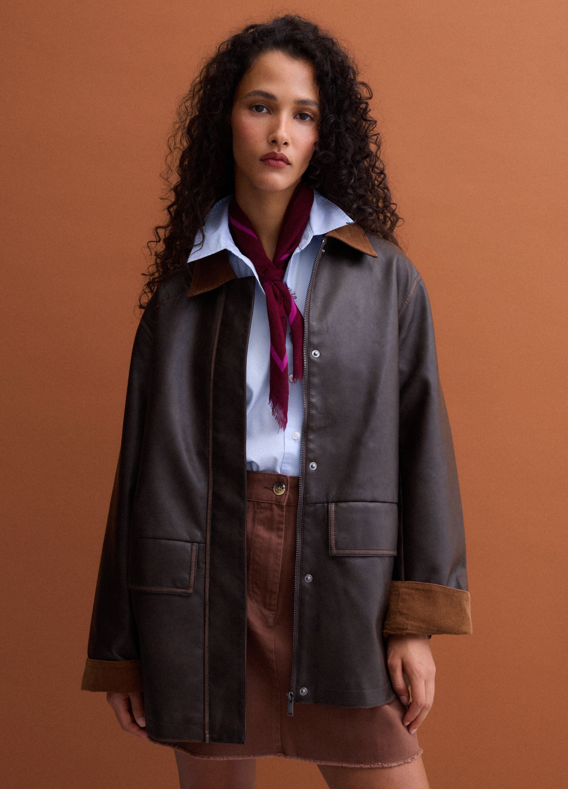 Brown regular-fit viscose-blend jacket