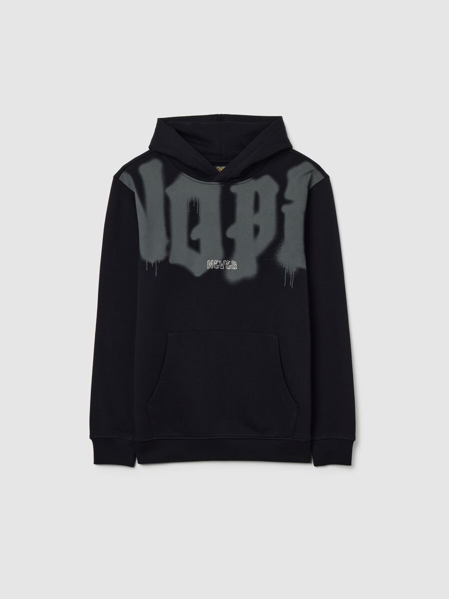 Felpa da ragazzo in puro cotone nero con cappuccio_3