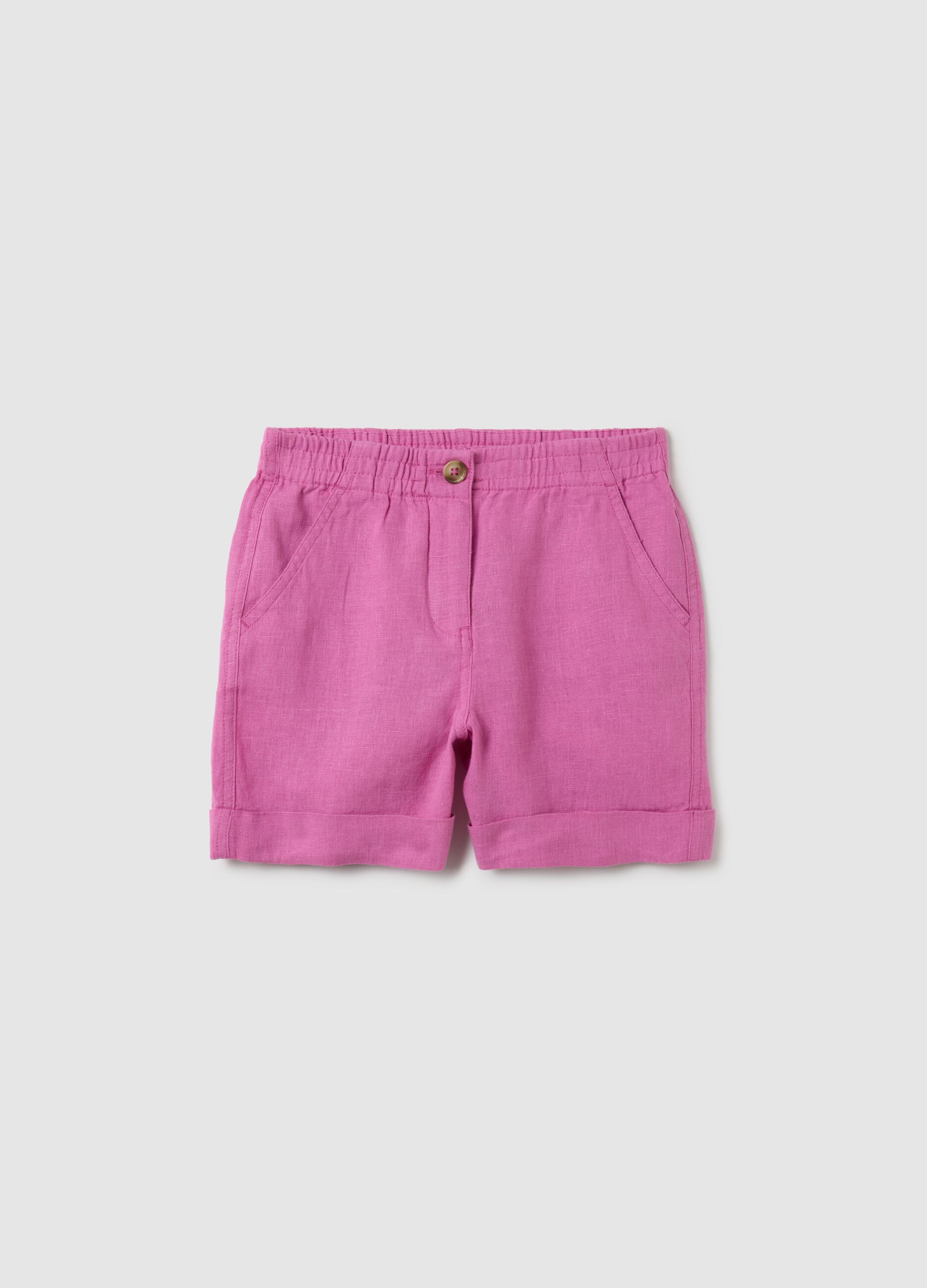 Girls' pink linen shorts regular fit