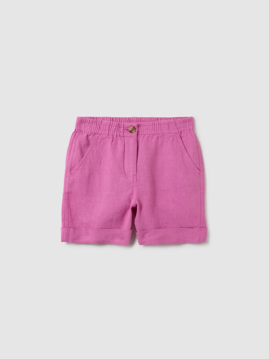 Shorts da bambina in lino rosa regular fit_0
