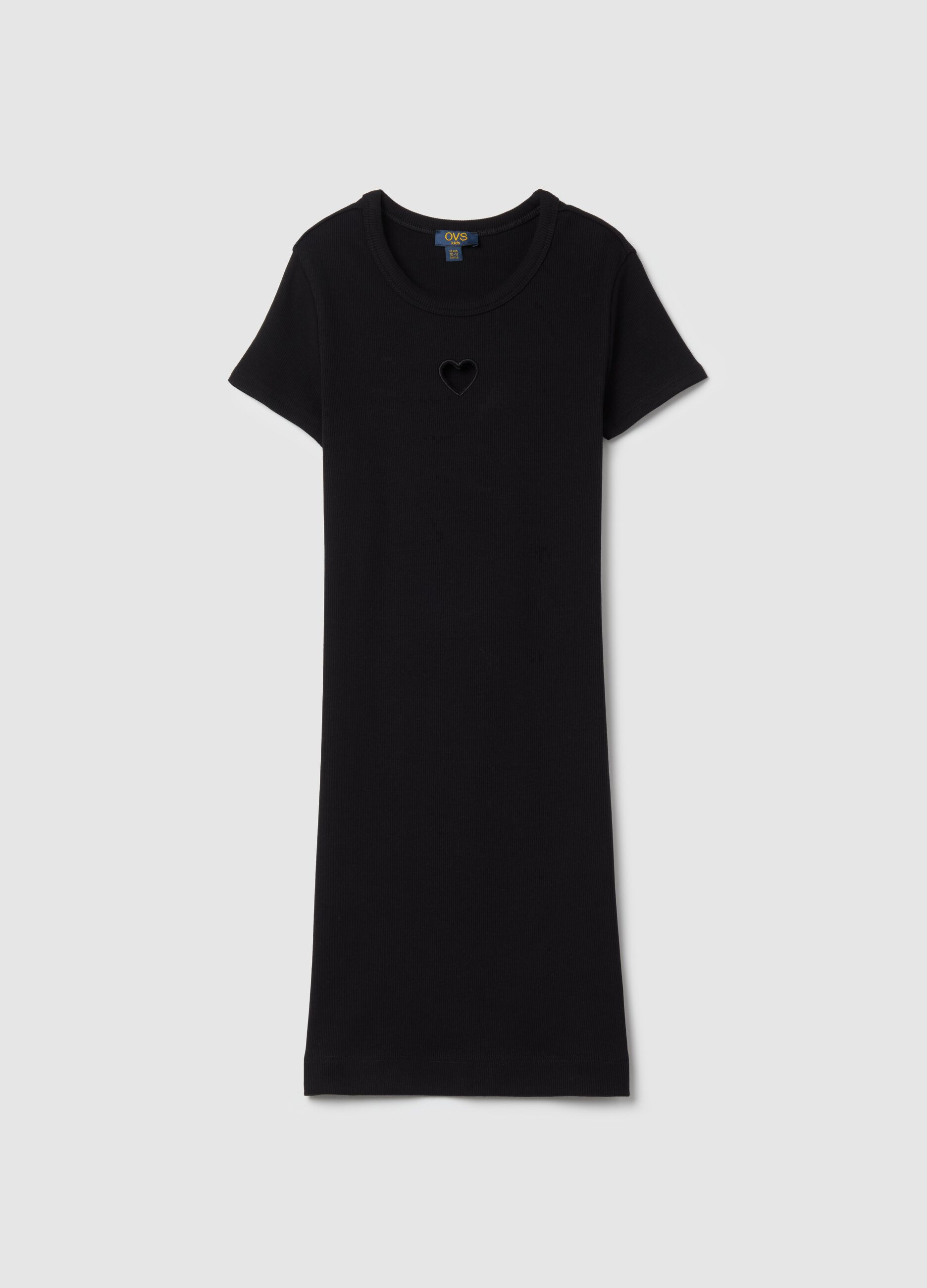 Long dress in stretch cotton with ribbing and heart