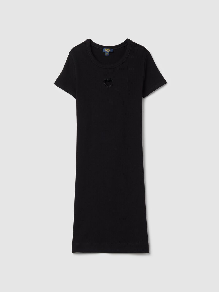 Long dress in stretch cotton with ribbing and heart_0