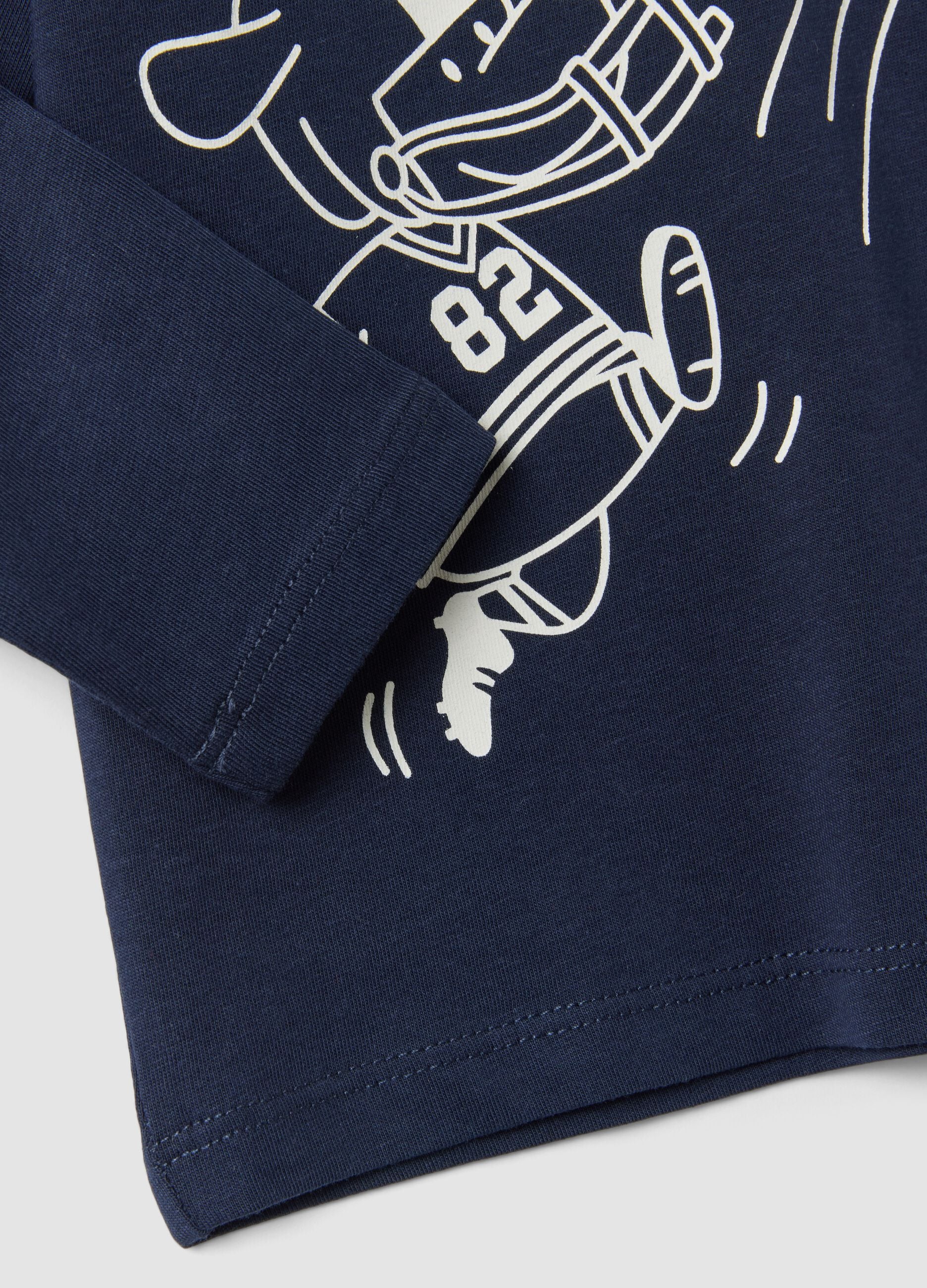 Blue organic cotton T-shirt with collegiate print for baby boy
